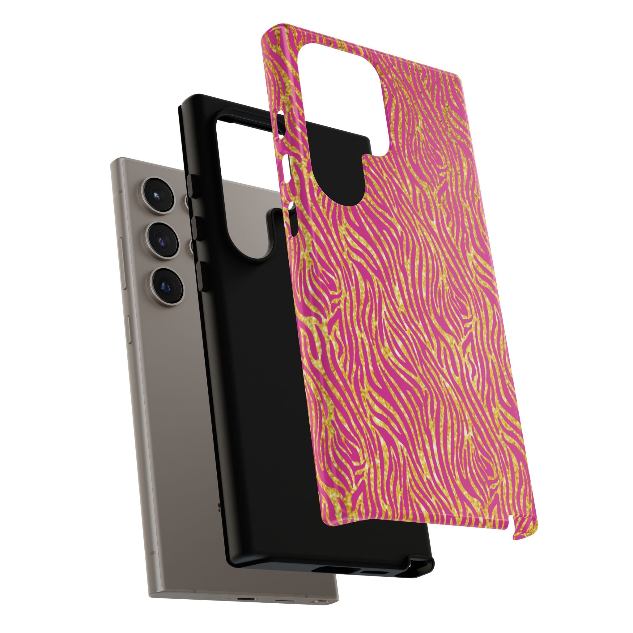 Pink Gold Zebra Print Tough Case for iPhone, Galaxy, or Google Pixel