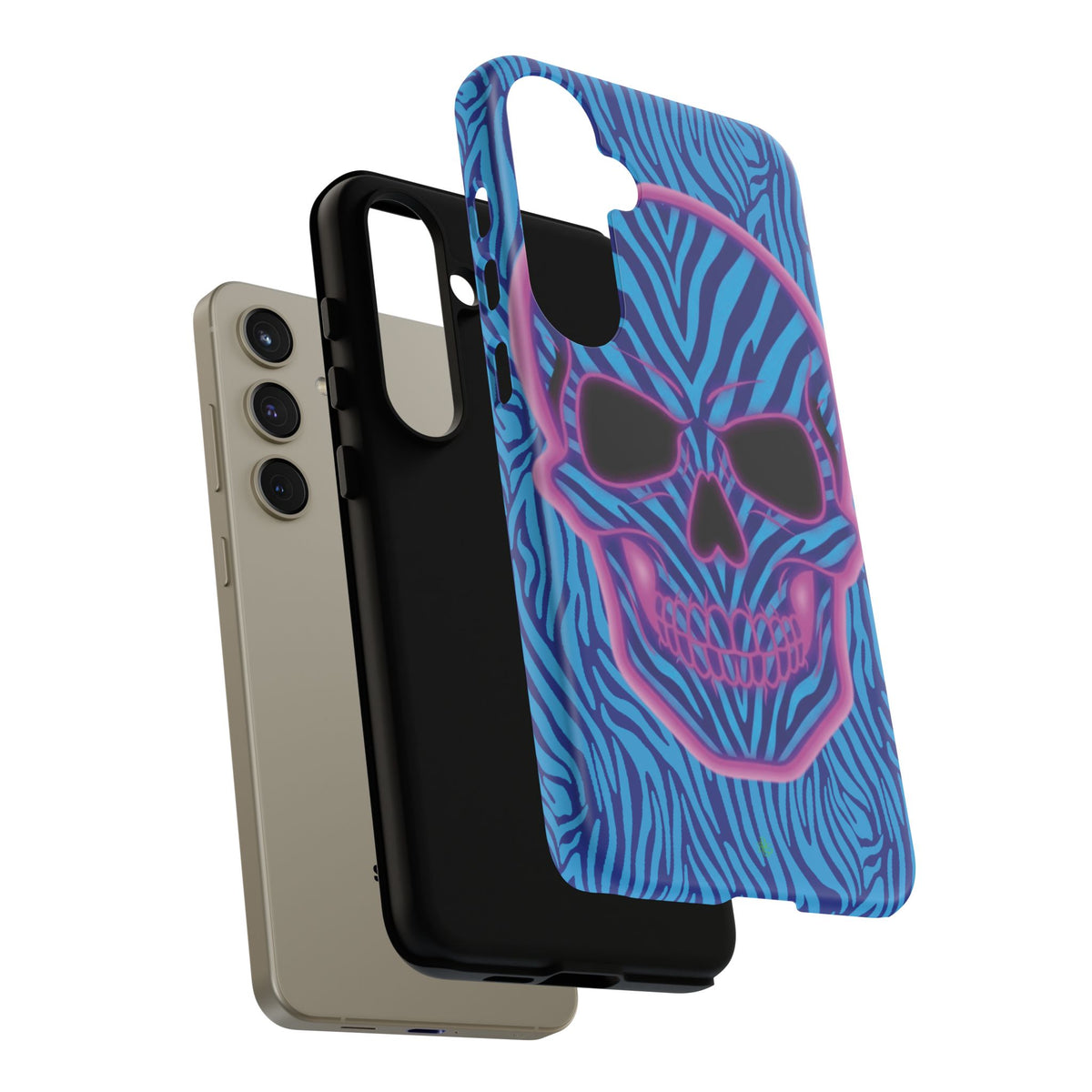 Neon Zebra Skull Tough Phone Case for iPhone, Galaxy, or Google Pixel