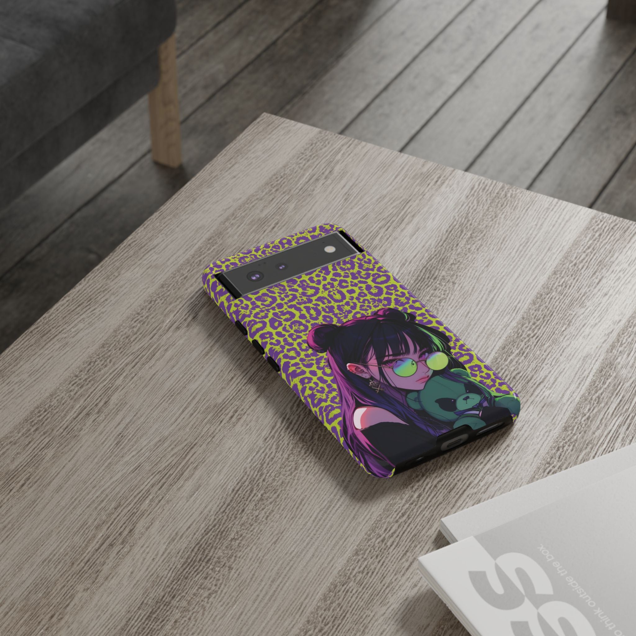 Purple Neon Lime Leopard Kz Tough Case for iPhone, Galaxy, or Google Pixel
