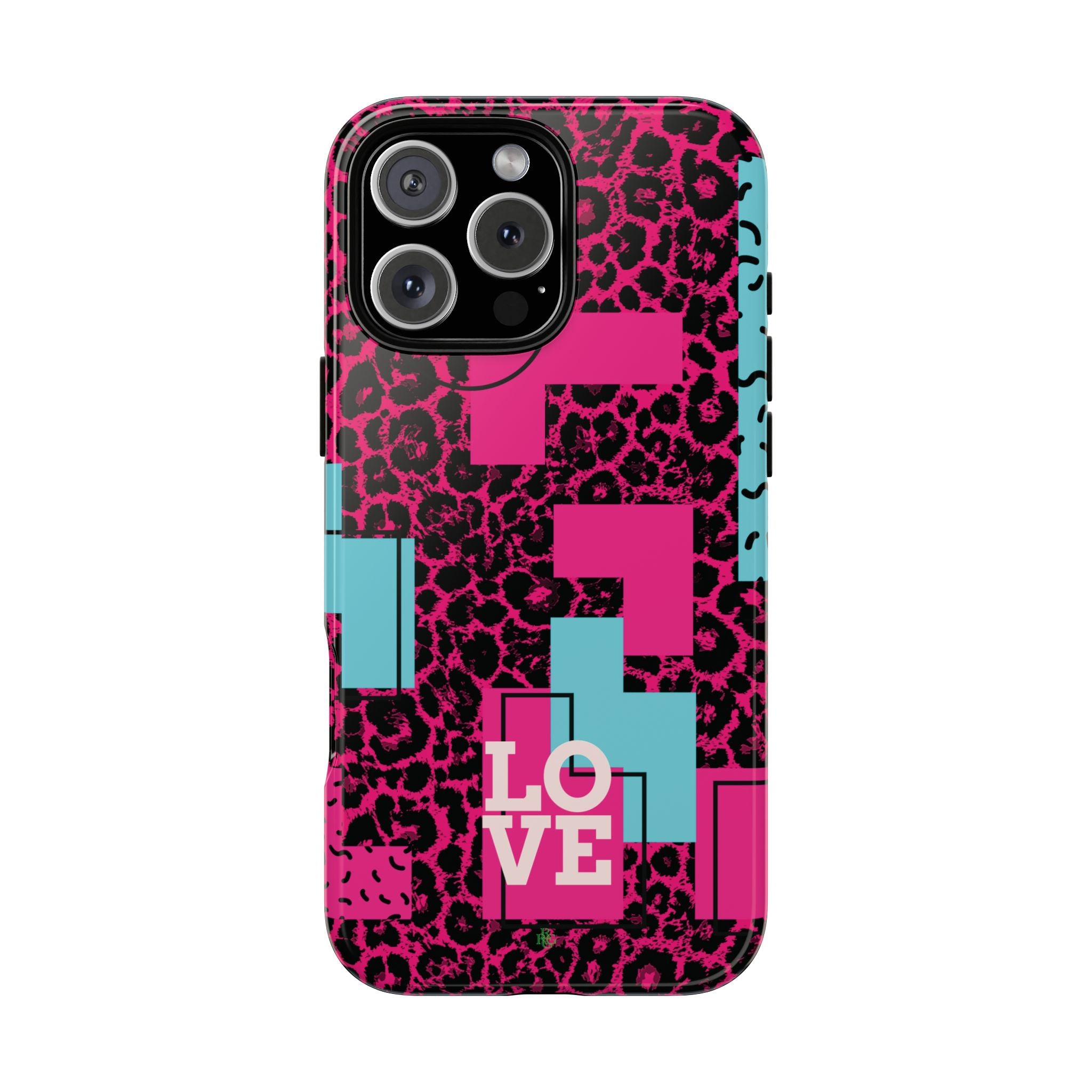 Pink Love Retro Blocks Leopard RG Tough Phone Case for iPhone, Galaxy, or Google Pixel