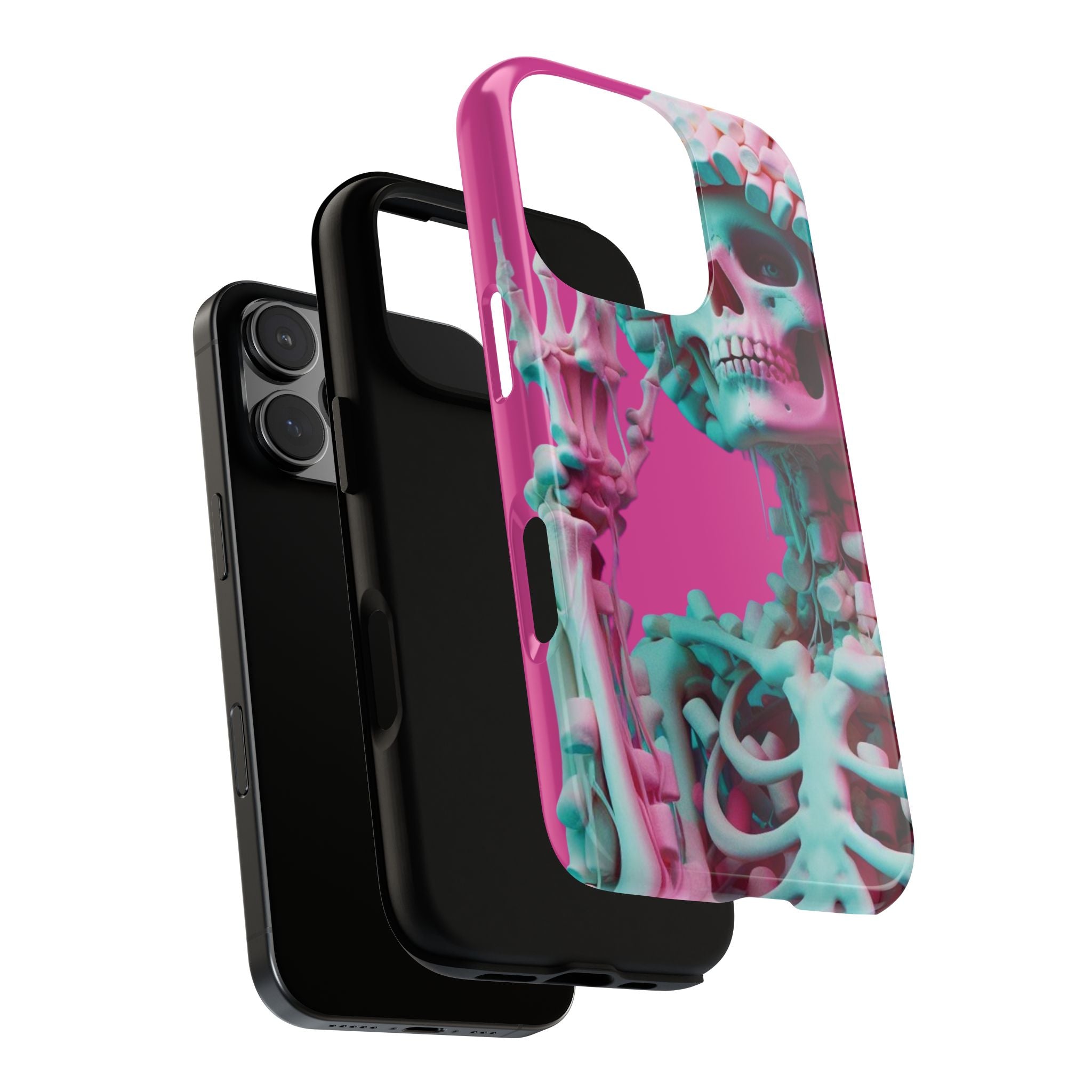 Neon Pink Skeleton Tough Phone Case for iPhone, Galaxy and Google Pixel