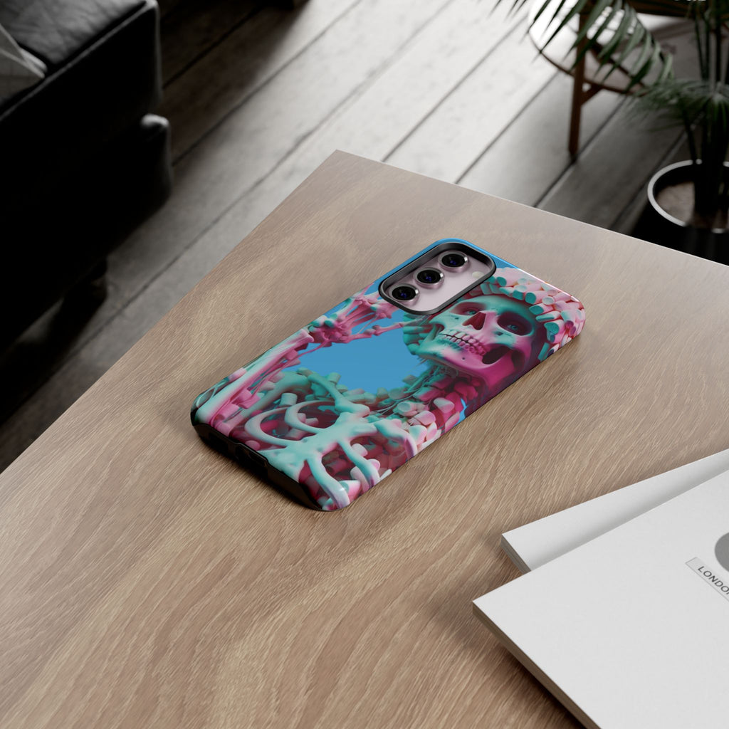 Neon Pink Skeleton Blue Tough Phone Case for iPhone, Galaxy or Google Pixel