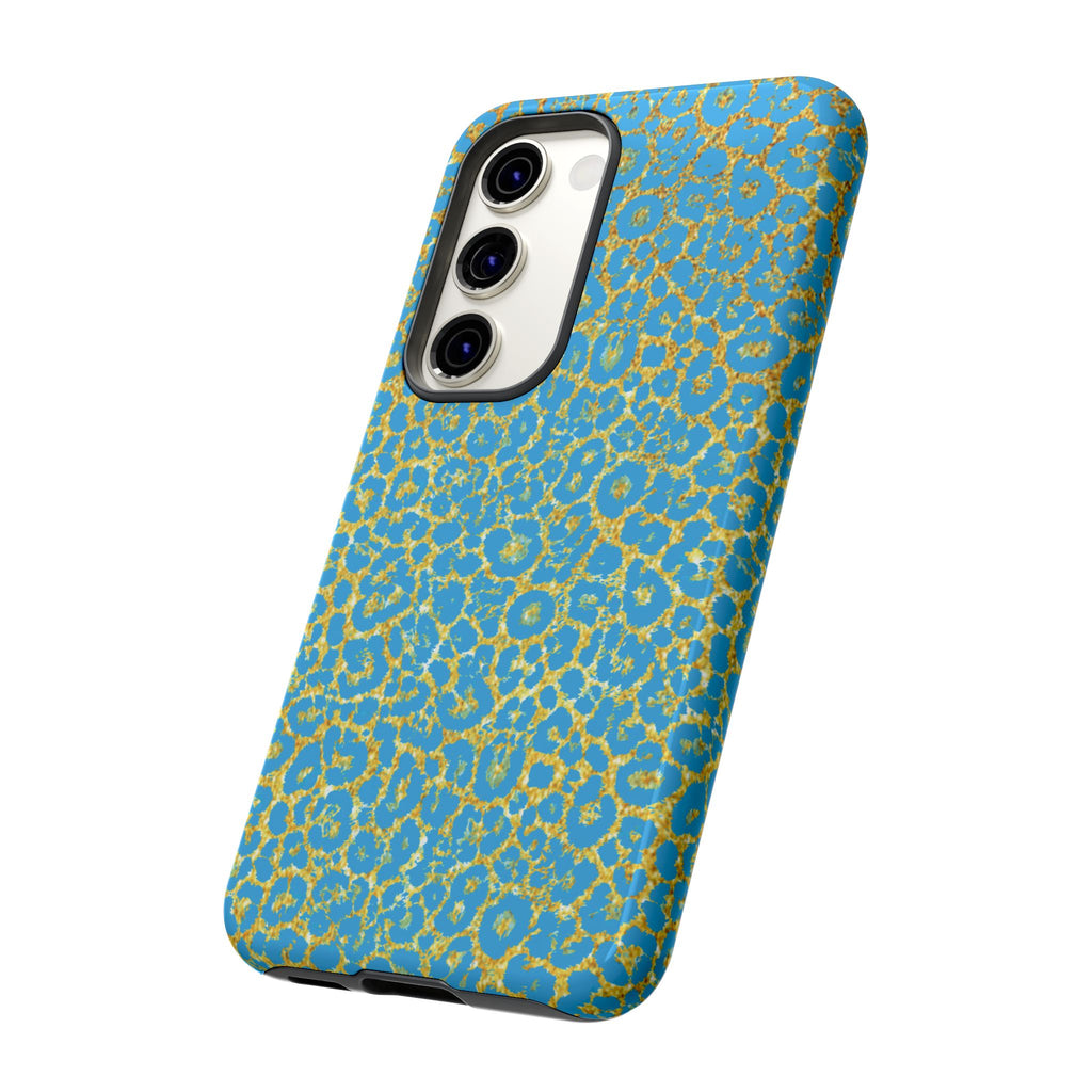 Blue Gold Leopard Tough Phone Case for iPhone, Galaxy, or Google Pixel