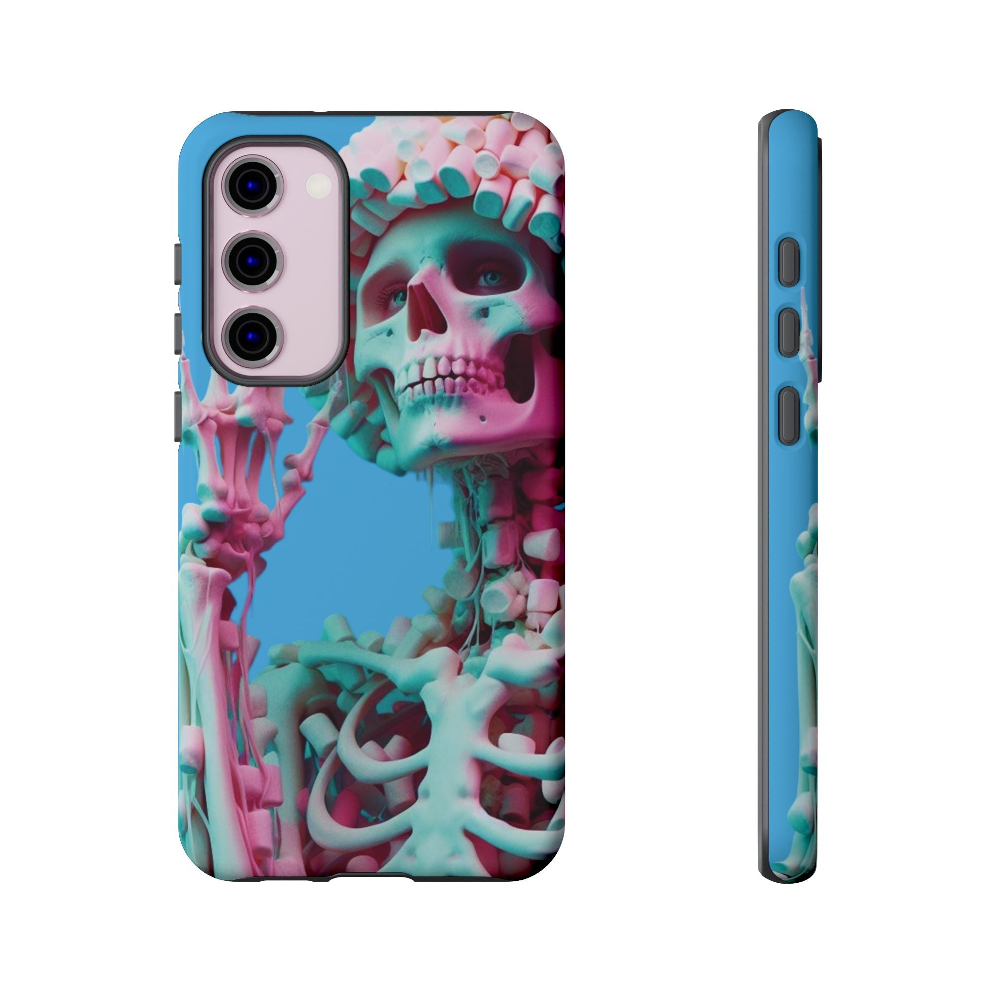 Neon Pink Skeleton Blue Tough Phone Case for iPhone, Galaxy or Google Pixel