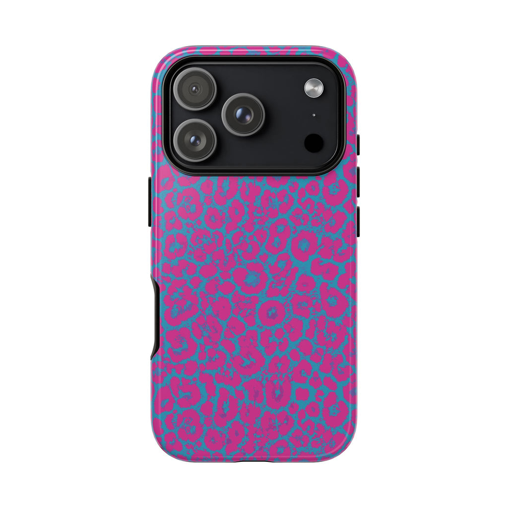 Pink Blue Leopard Tough Phone Case iPhone, Galaxy, or Google Pixel