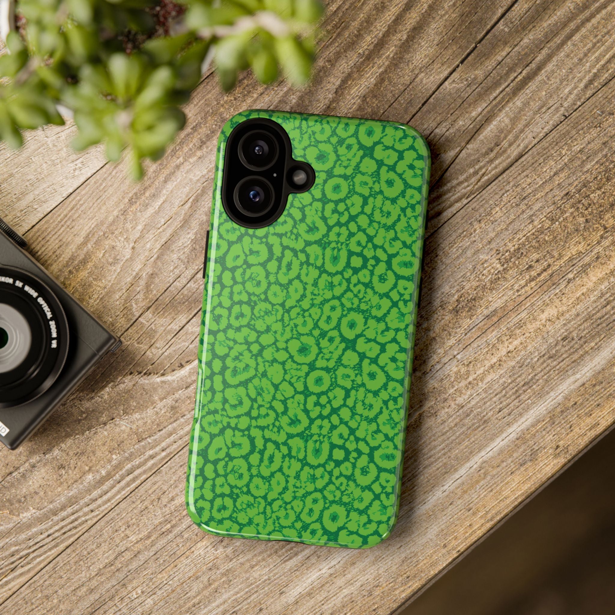 Neon Green Leopard Tough Phone Case for iPhone, Galaxy, or Google Pixel