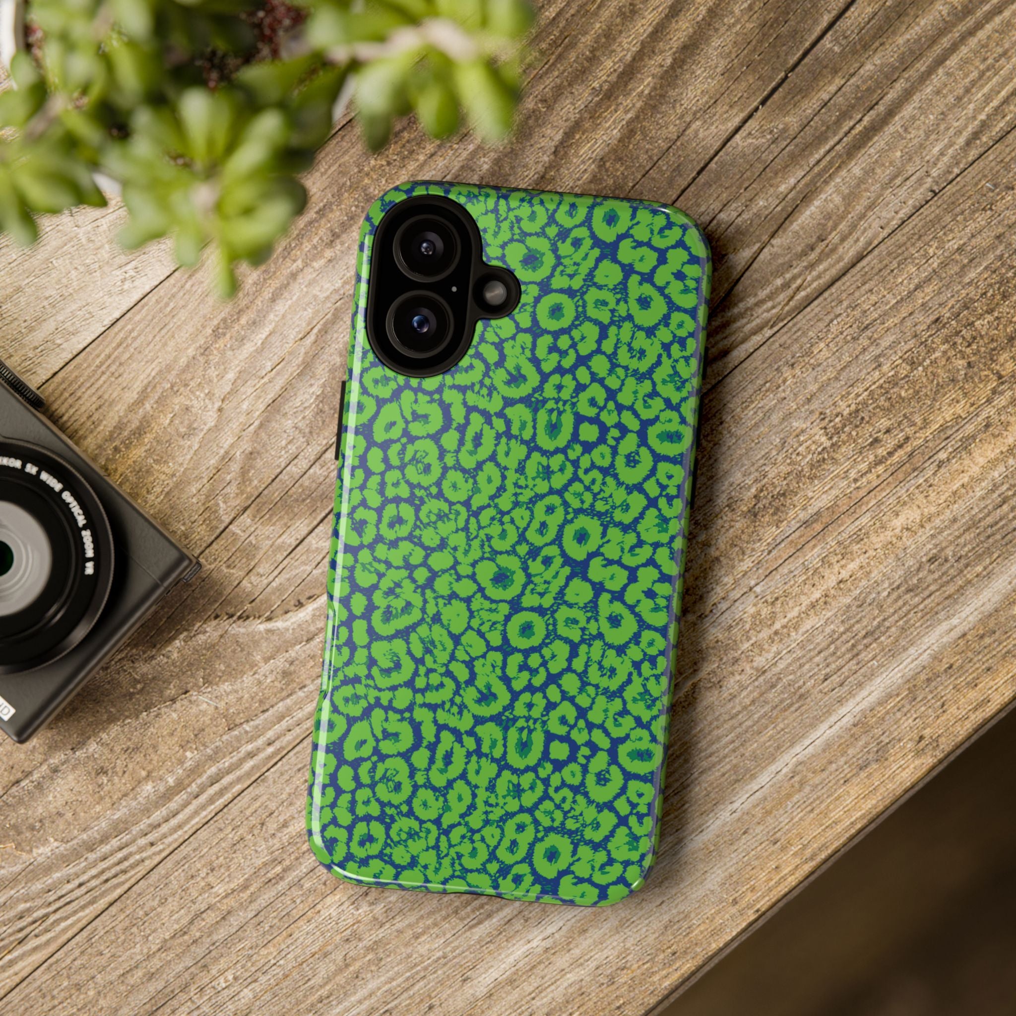 Blue Neon Green  Leopard Tough Phone Case for iPhone, Galaxy, or Google Pixel