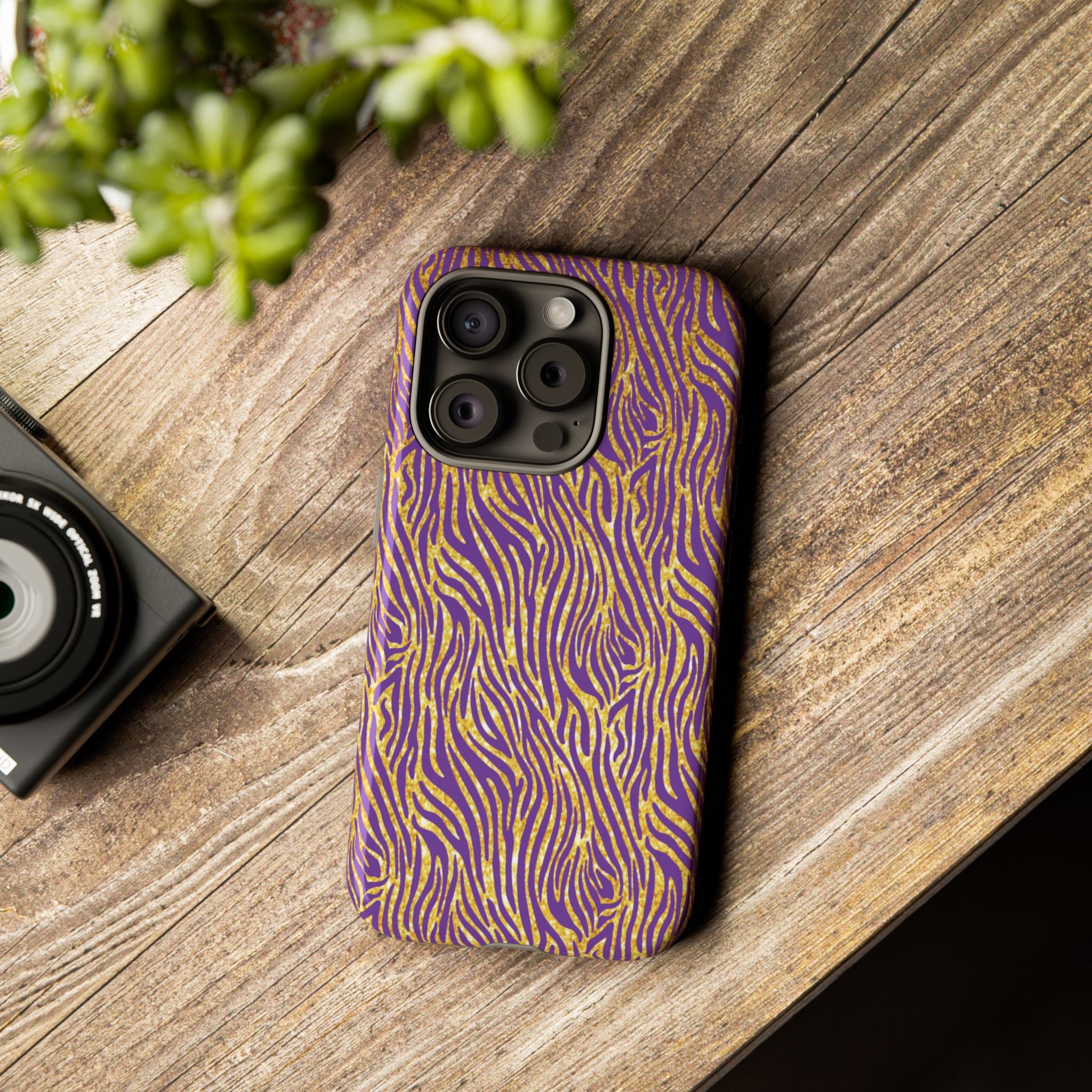 Vibrant Purple Gold Zebra Tough Phone Case iPhone, Galaxy, or Google Pixel