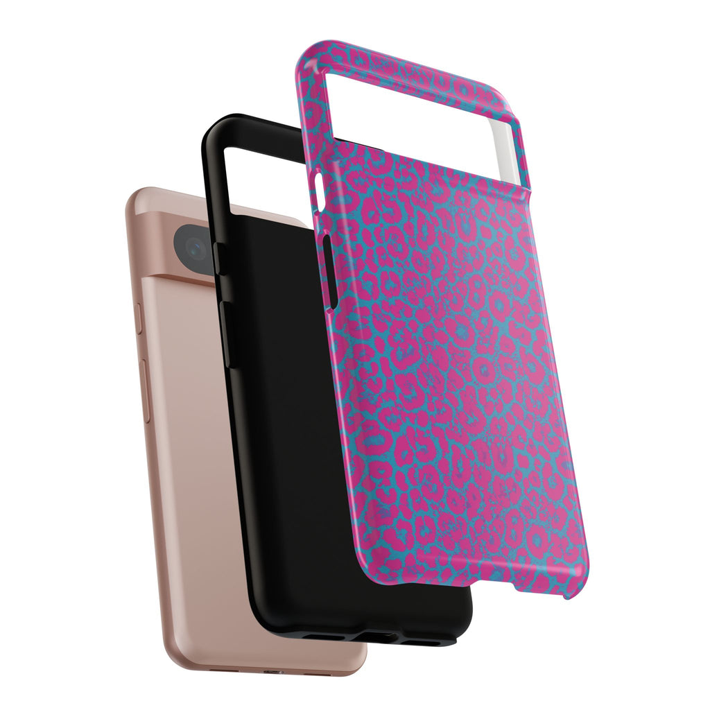 Pink Blue Leopard Tough Phone Case iPhone, Galaxy, or Google Pixel