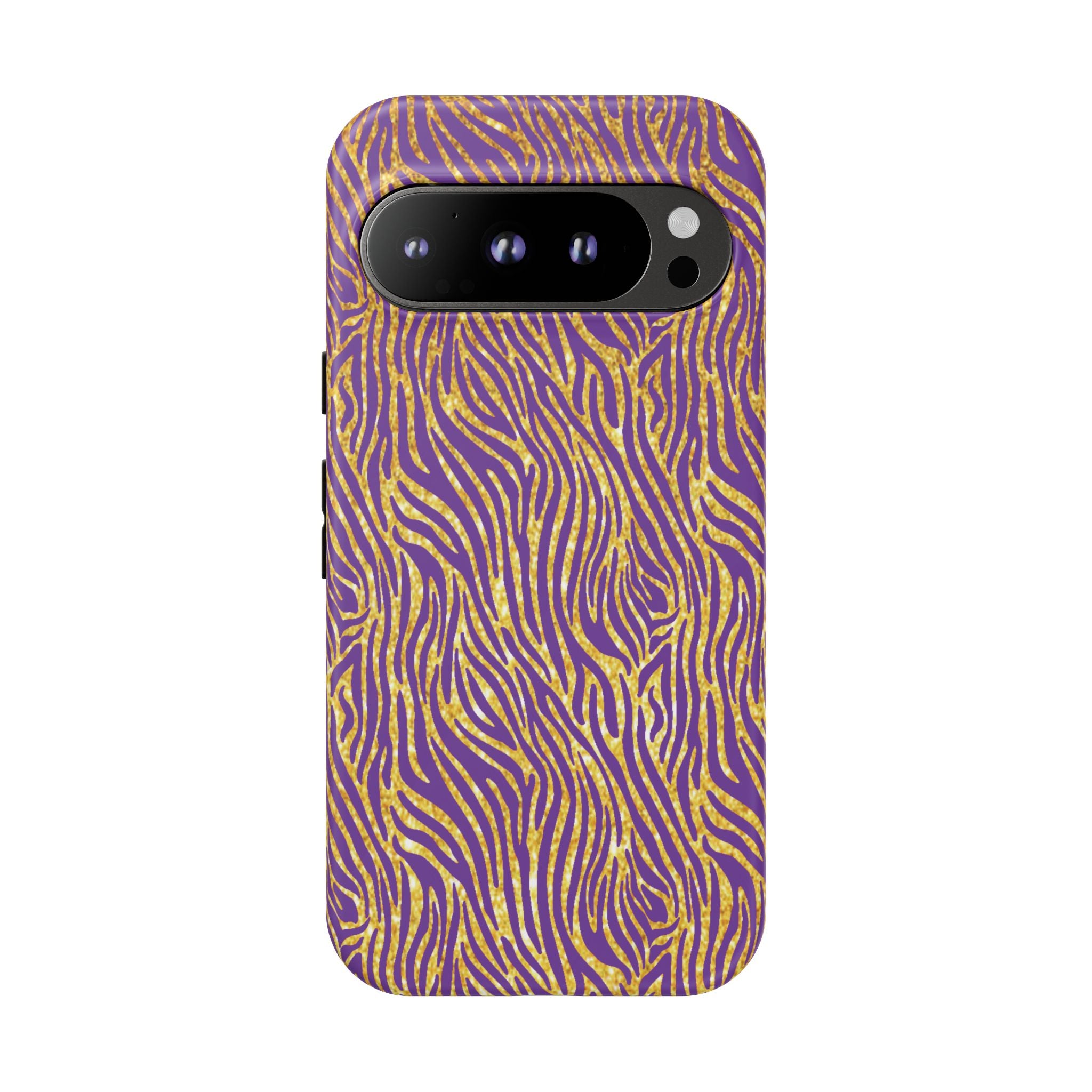 Vibrant Purple Gold Zebra Tough Phone Case iPhone, Galaxy, or Google Pixel