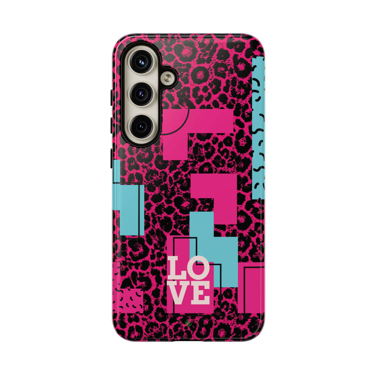 Pink Love Retro Blocks Leopard RG Tough Phone Case for iPhone, Galaxy, or Google Pixel