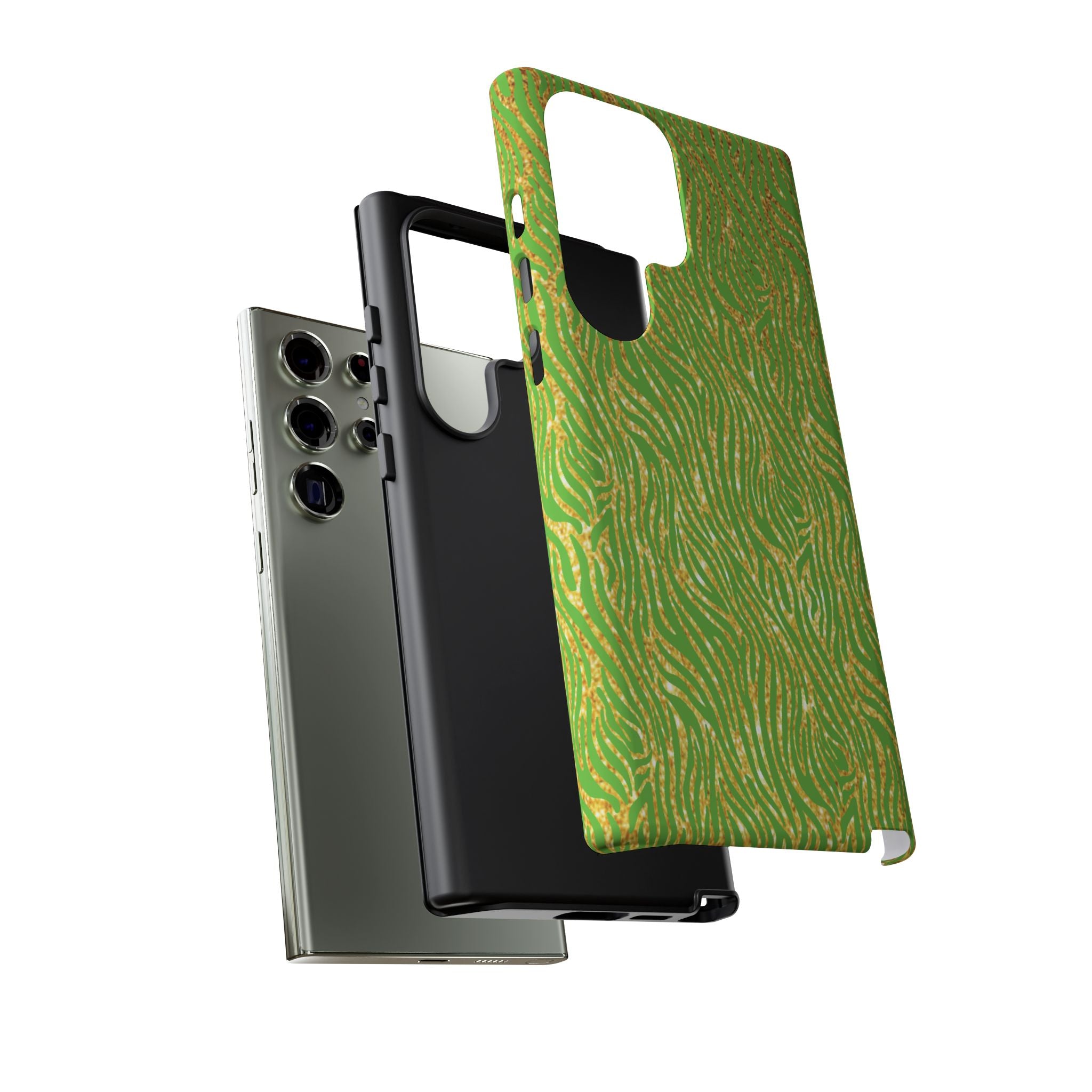 Neon Green Gold Zebra Tough Phone Case for iPhone, Galaxy, or Google Pixel