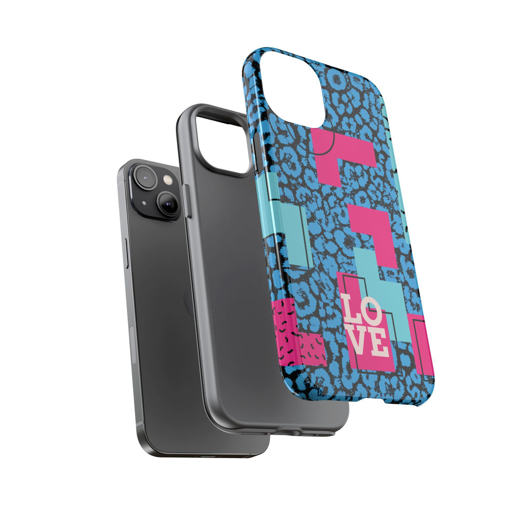 LOVE Blue Leopard 80s Vibe Tough Case for iPhone, Galaxy, or Google Pixel