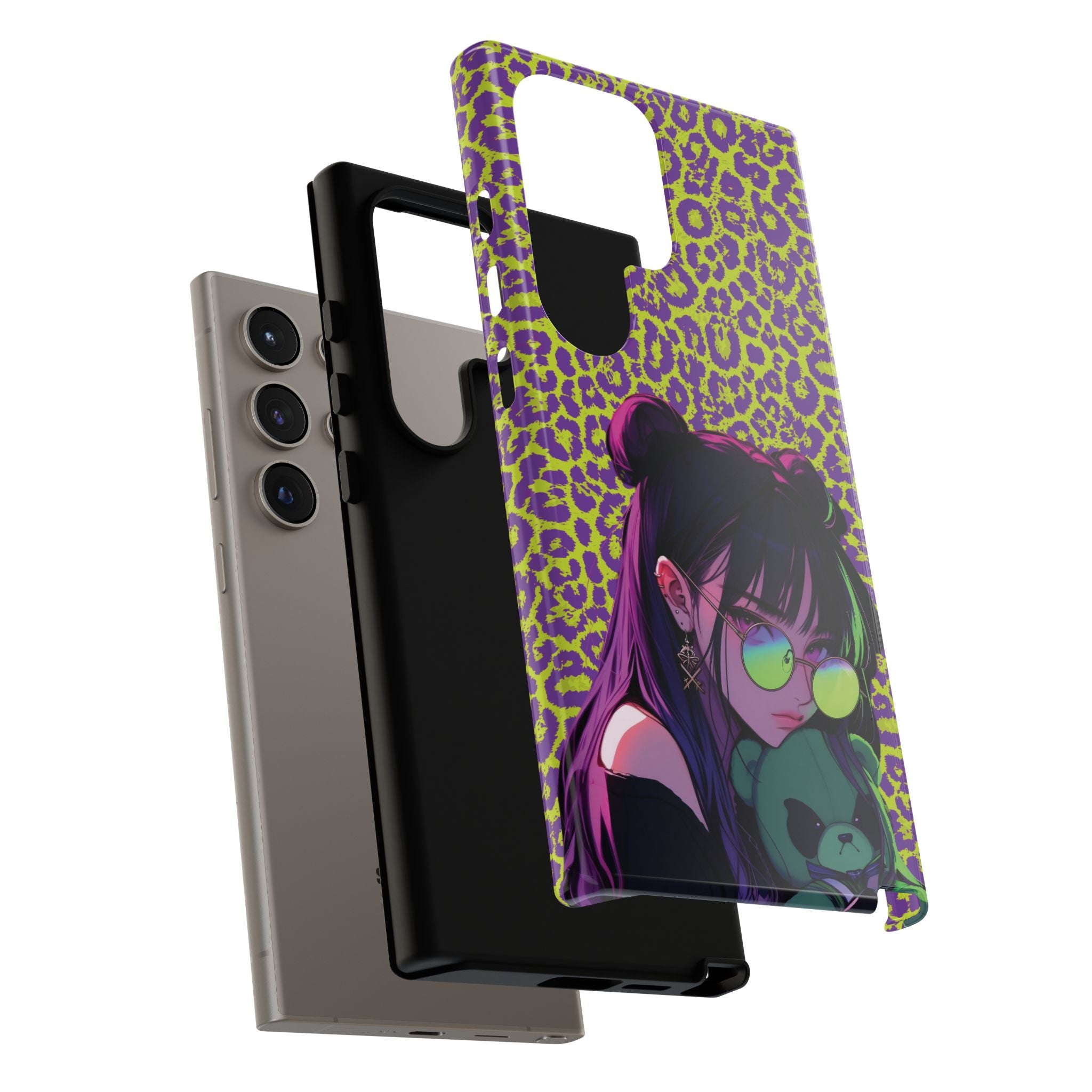 Purple Neon Lime Leopard Kz Tough Case for iPhone, Galaxy, or Google Pixel