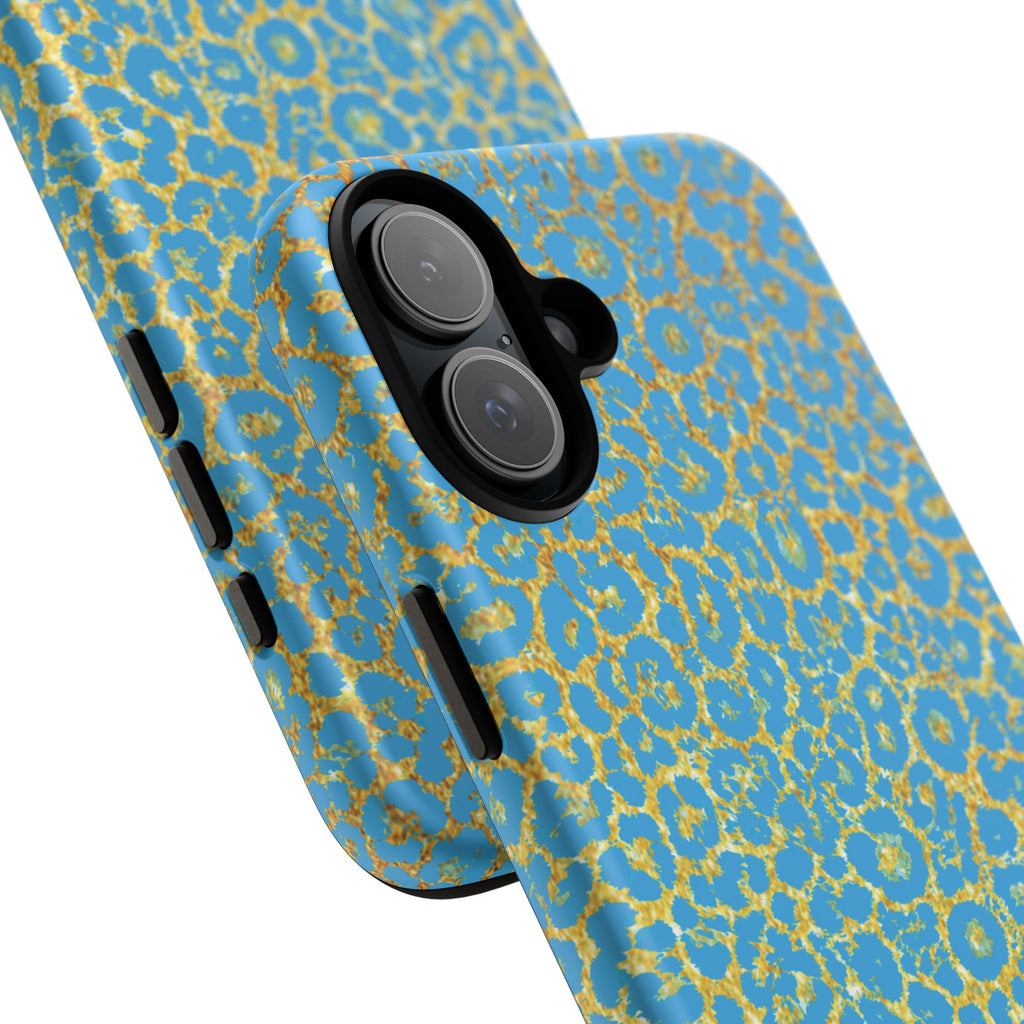 Blue Gold Leopard Tough Phone Case for iPhone, Galaxy, or Google Pixel