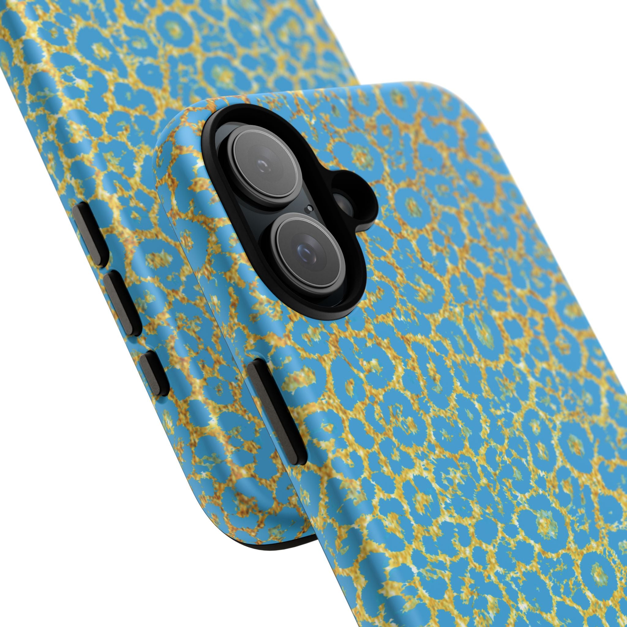 Blue Gold Leopard Tough Phone Case for iPhone, Galaxy, or Google Pixel