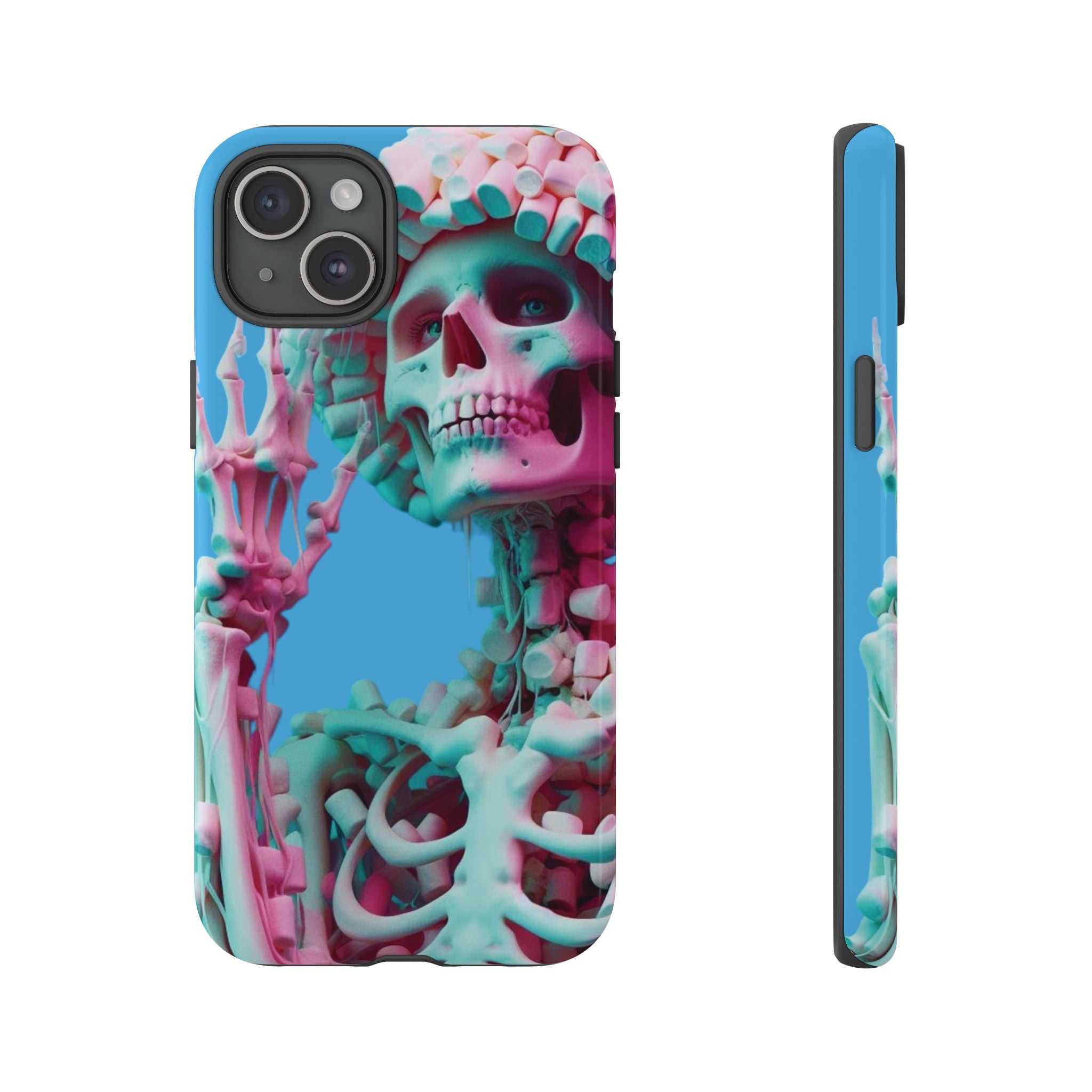 Neon Pink Skeleton Blue Tough Phone Case for iPhone, Galaxy or Google Pixel