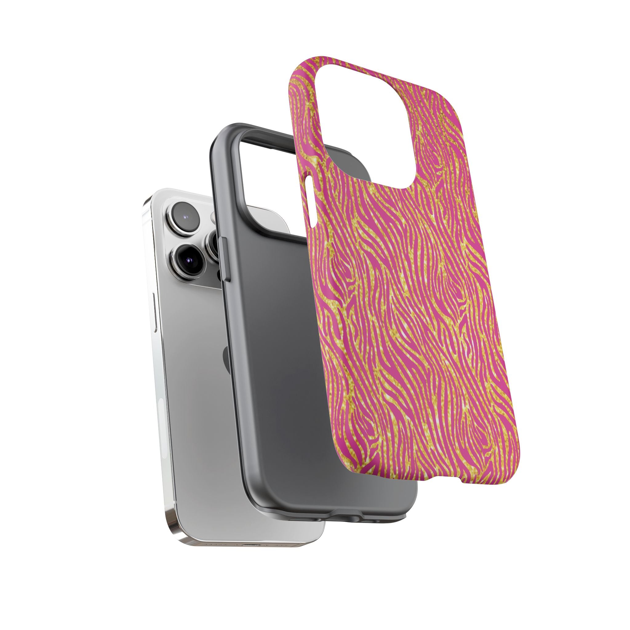 Pink Gold Zebra Print Tough Case for iPhone, Galaxy, or Google Pixel
