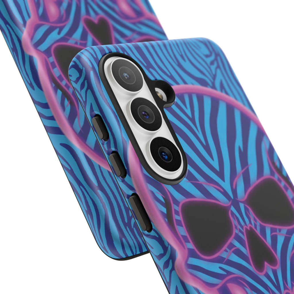 Neon Zebra Skull Tough Phone Case for iPhone, Galaxy, or Google Pixel