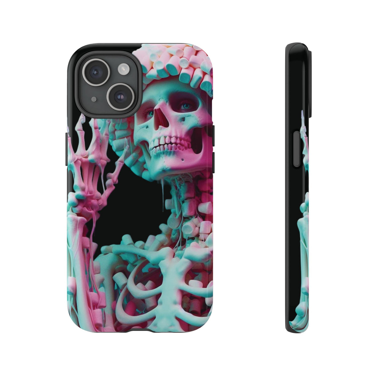 Neon Pink Skeleton (Black) Tough Phone Case for iPhone, Galaxy, or Google Pixel