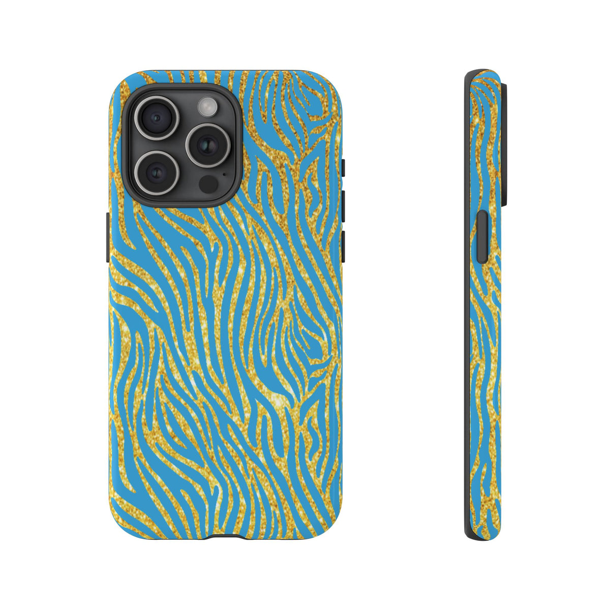 Blue Gold Zebra Tough Case for iPhone, Galaxy, or Google Pixel
