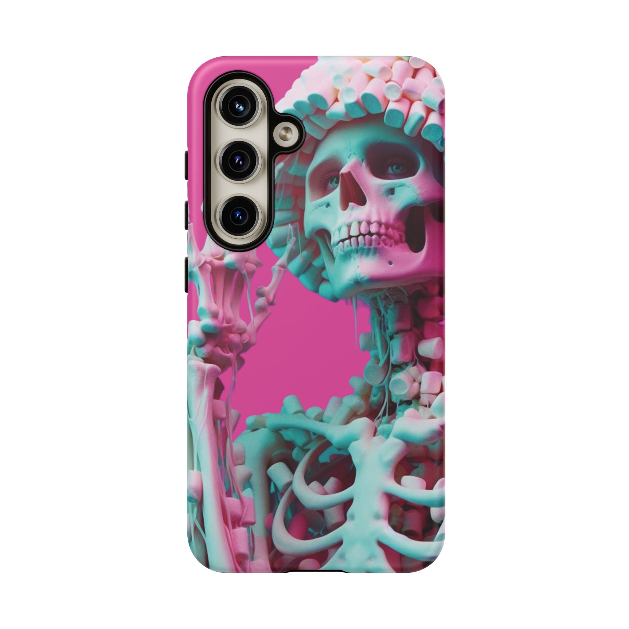 Neon Pink Skeleton Tough Phone Case for iPhone, Galaxy and Google Pixel