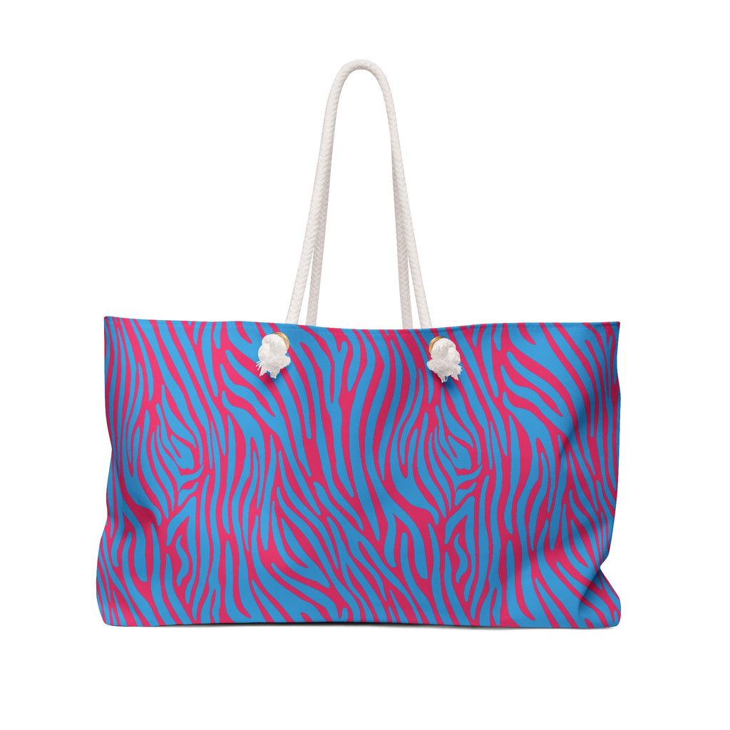 Blue Pink Zebra Eco Friendly Weekender Bag, Travel Tote, Beach Bag