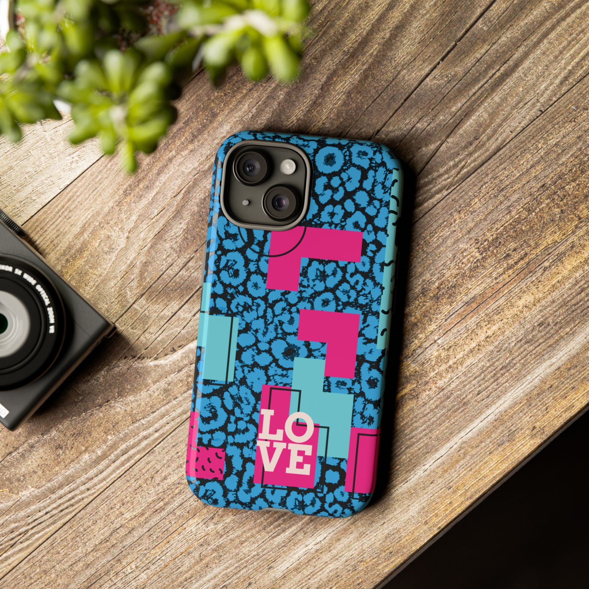 LOVE Blue Leopard 80s Vibe Tough Case for iPhone, Galaxy, or Google Pixel