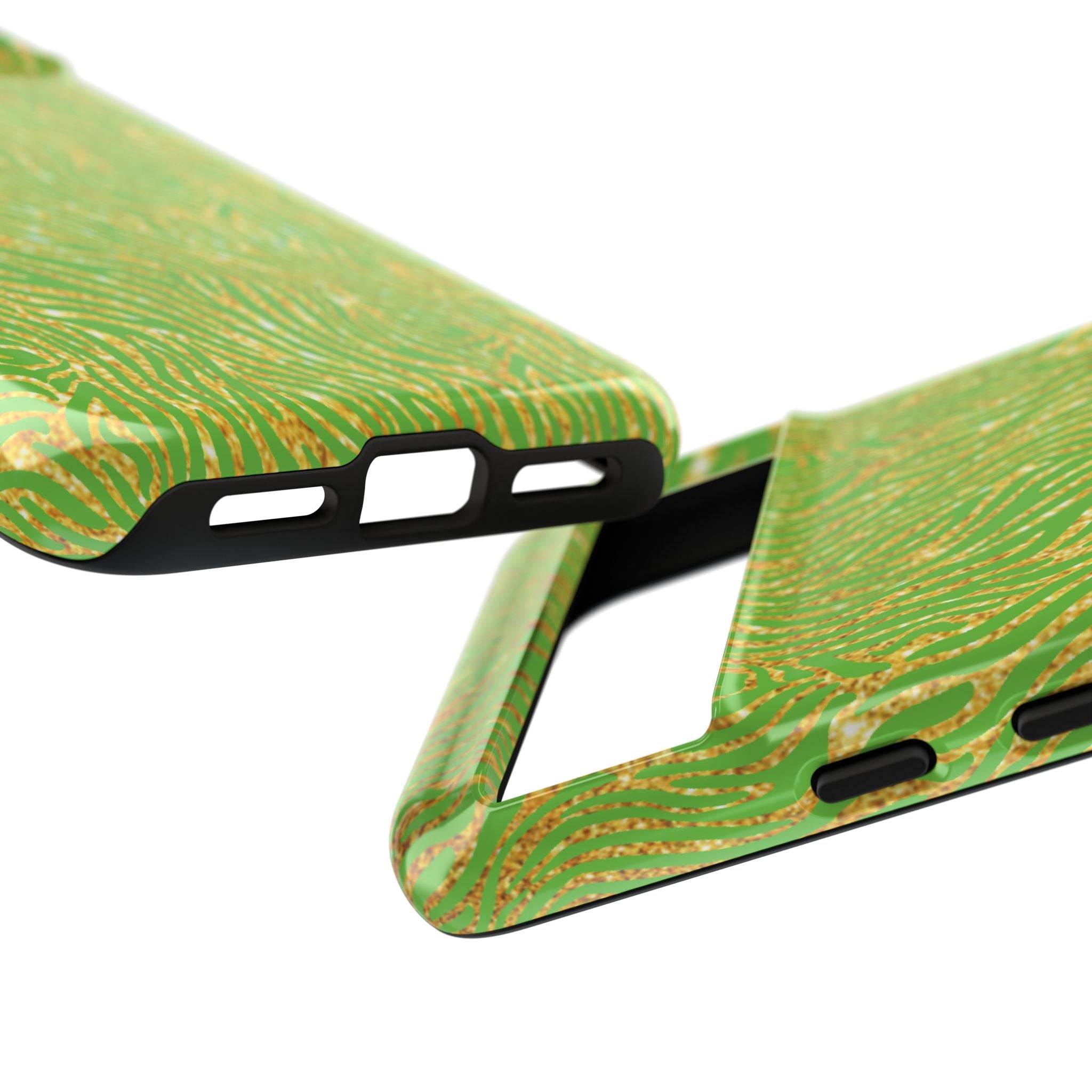 Neon Green Gold Zebra Tough Phone Case for iPhone, Galaxy, or Google Pixel