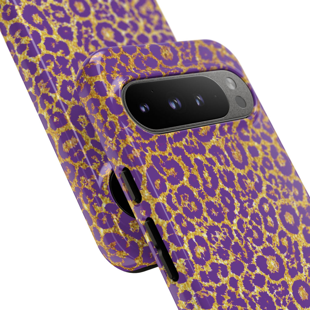 Purple Gold Leopard Tough Phone Case for iPhone, Galaxy, or Google Pixel