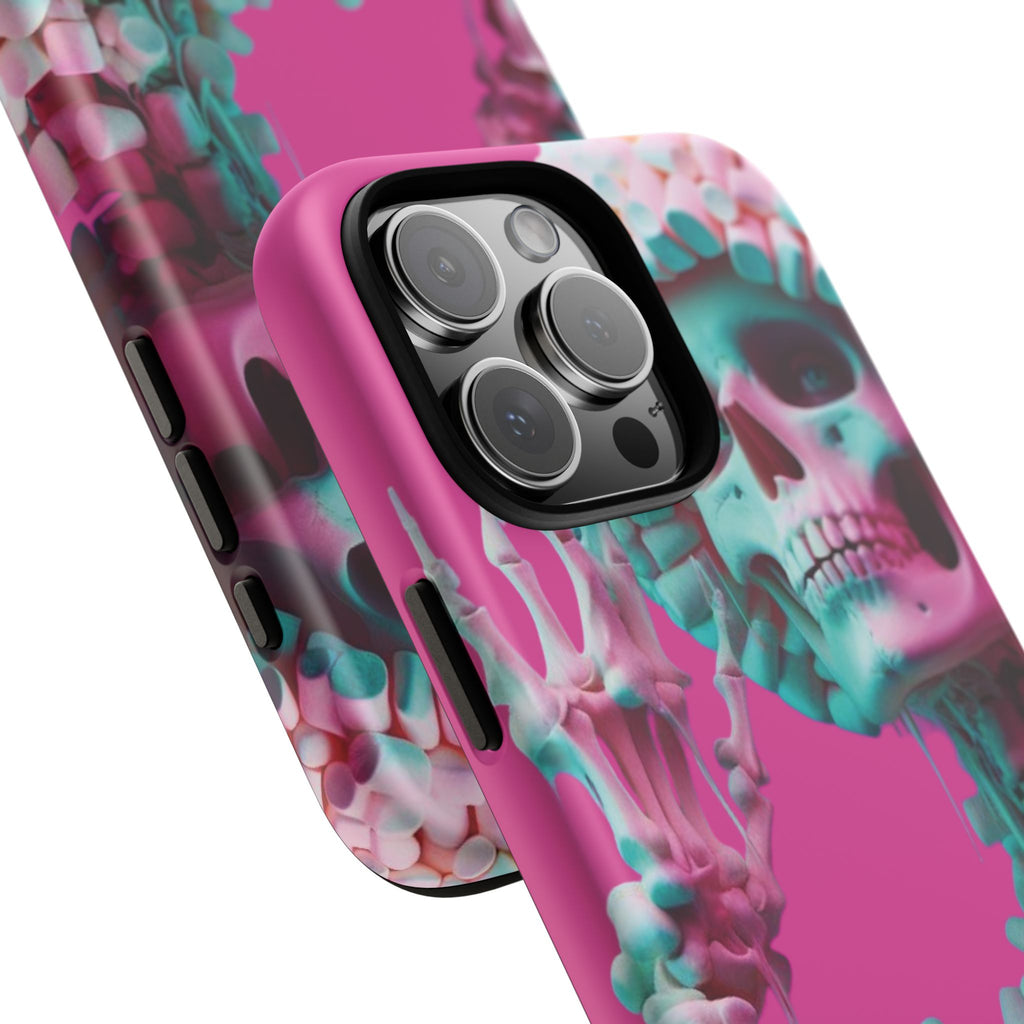 Neon Pink Skeleton Tough Phone Case for iPhone, Galaxy and Google Pixel