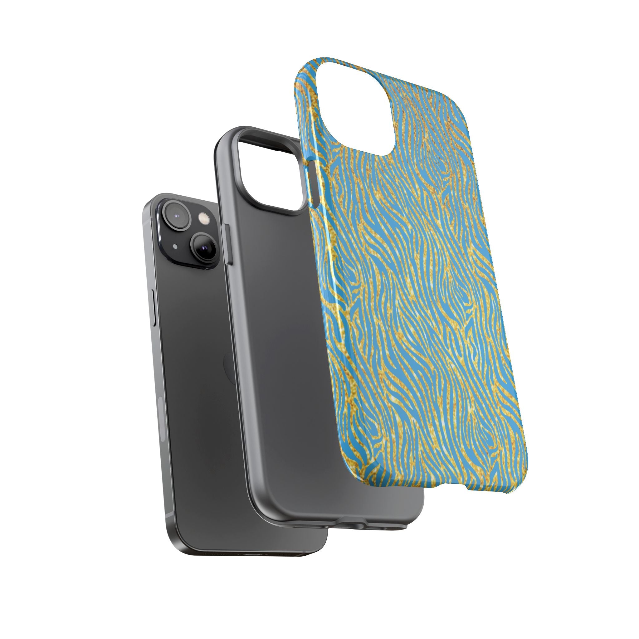 Blue Gold Zebra Tough Case for iPhone, Galaxy, or Google Pixel