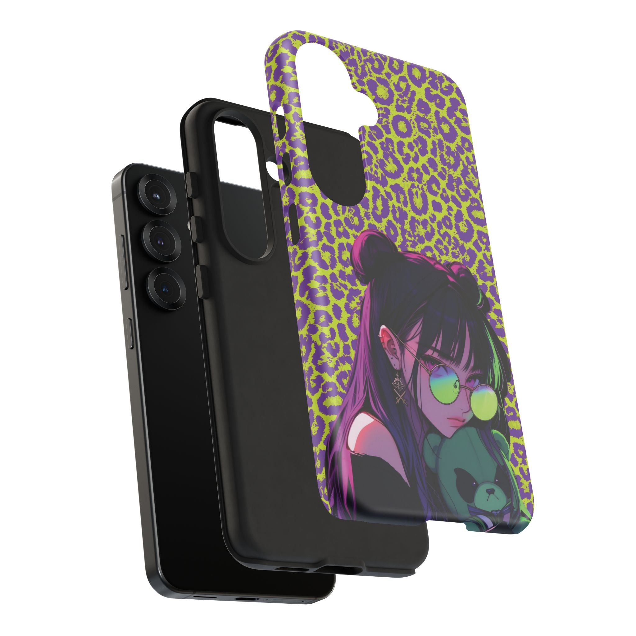 Purple Neon Lime Leopard Kz Tough Case for iPhone, Galaxy, or Google Pixel