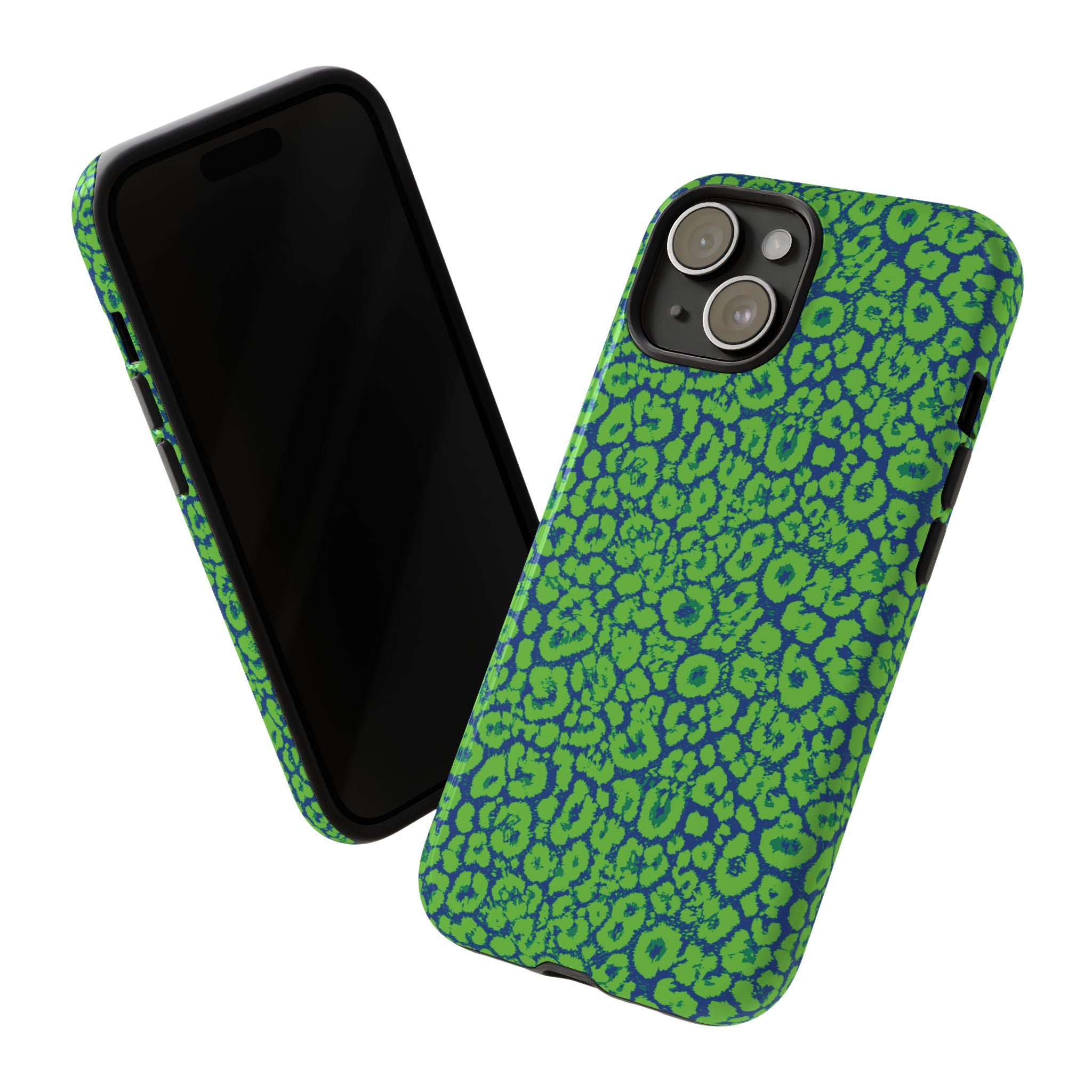 Blue Neon Green  Leopard Tough Phone Case for iPhone, Galaxy, or Google Pixel
