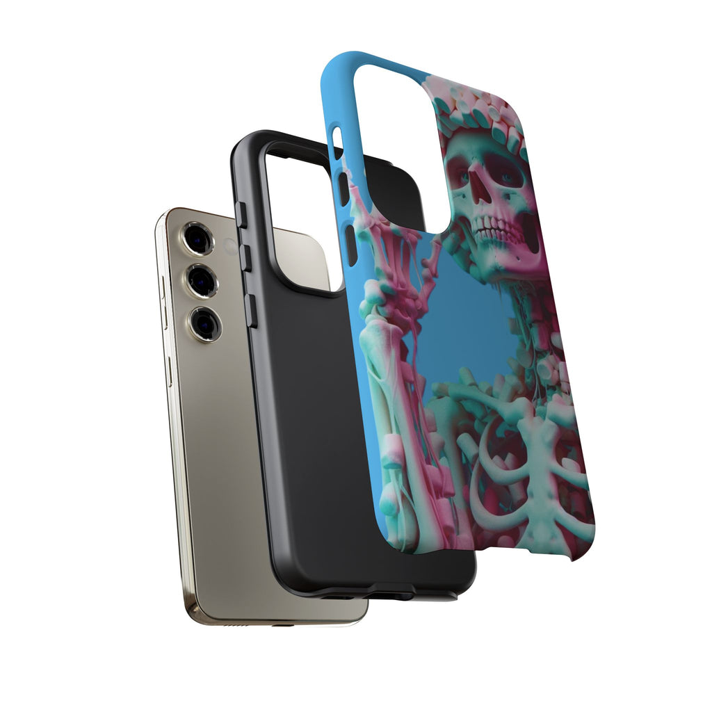 Neon Pink Skeleton Blue Tough Phone Case for iPhone, Galaxy or Google Pixel