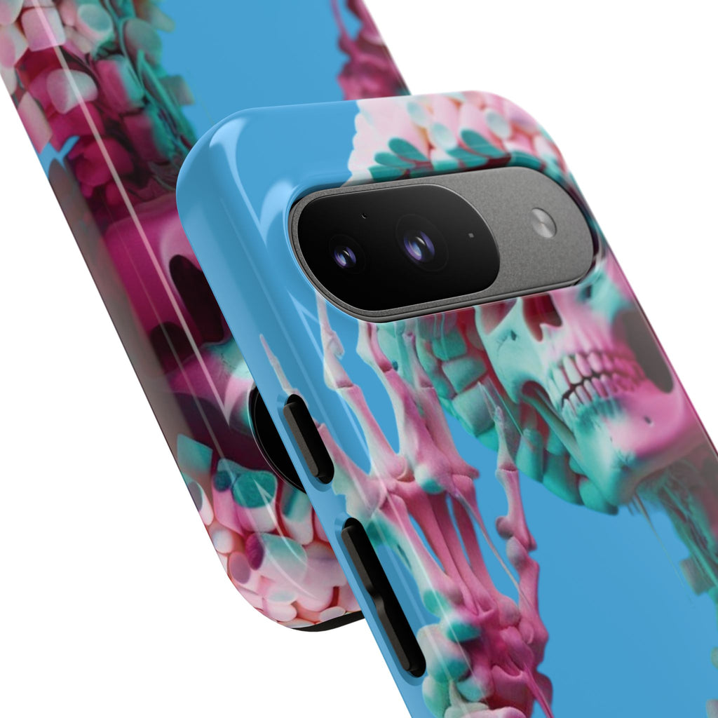 Neon Pink Skeleton Blue Tough Phone Case for iPhone, Galaxy or Google Pixel