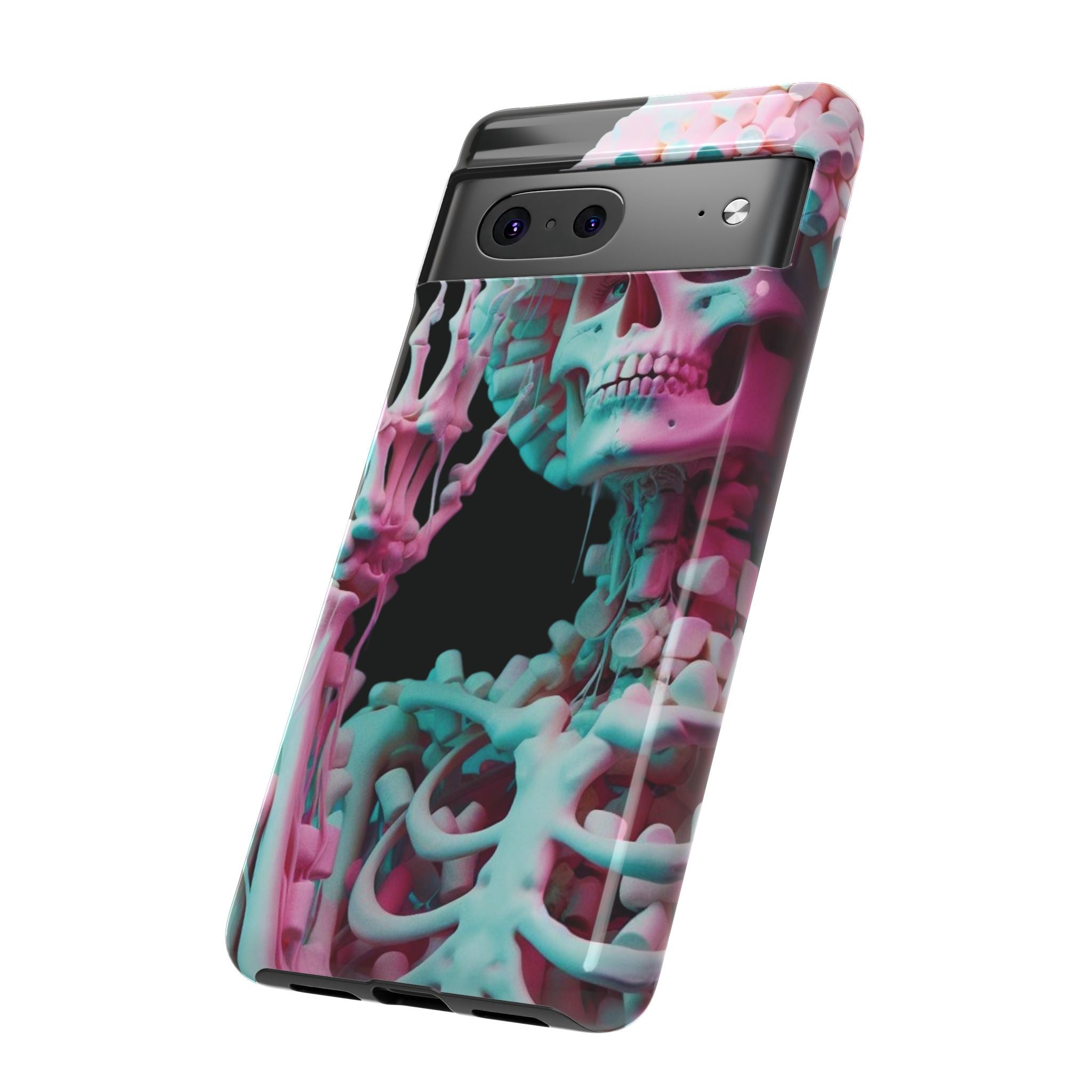 Neon Pink Skeleton (Black) Tough Phone Case for iPhone, Galaxy, or Google Pixel