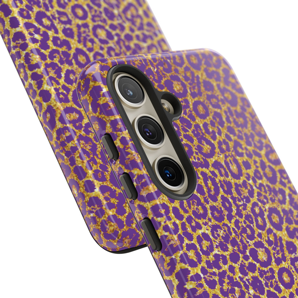 Purple Gold Leopard Tough Phone Case for iPhone, Galaxy, or Google Pixel