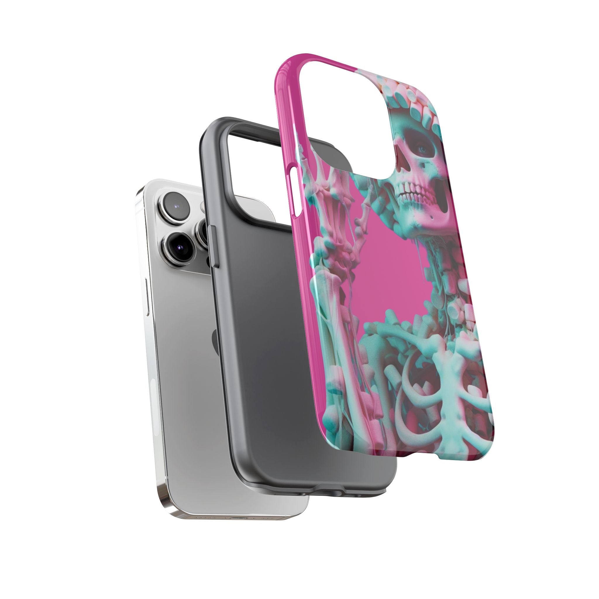 Neon Pink Skeleton Tough Phone Case for iPhone, Galaxy and Google Pixel