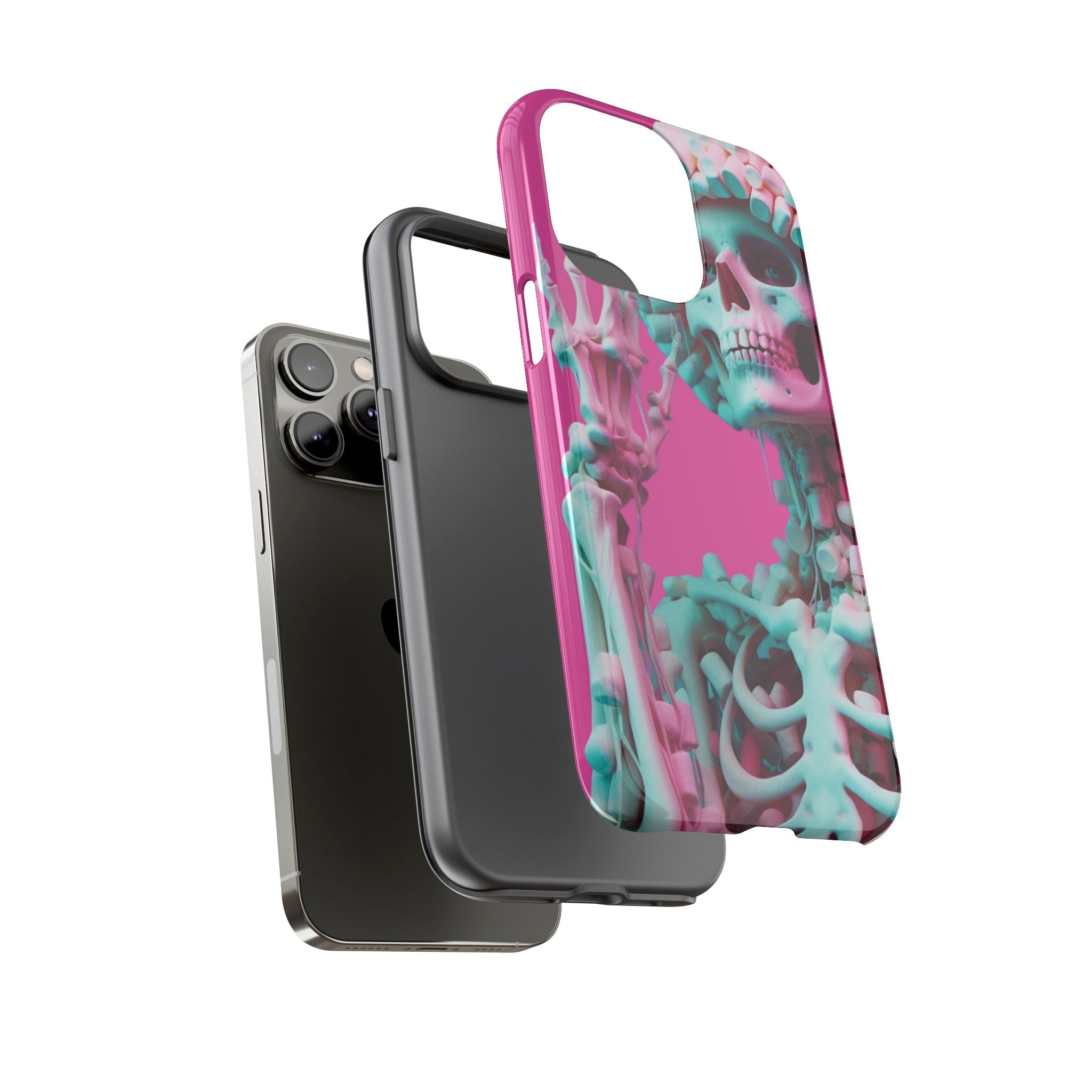 Neon Pink Skeleton Tough Phone Case for iPhone, Galaxy and Google Pixel