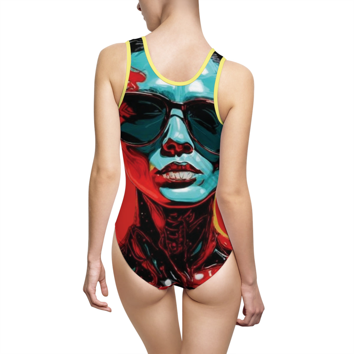 Bold Pop-Art Sunglasses Portrait Swimsuit — Women's One-Piece