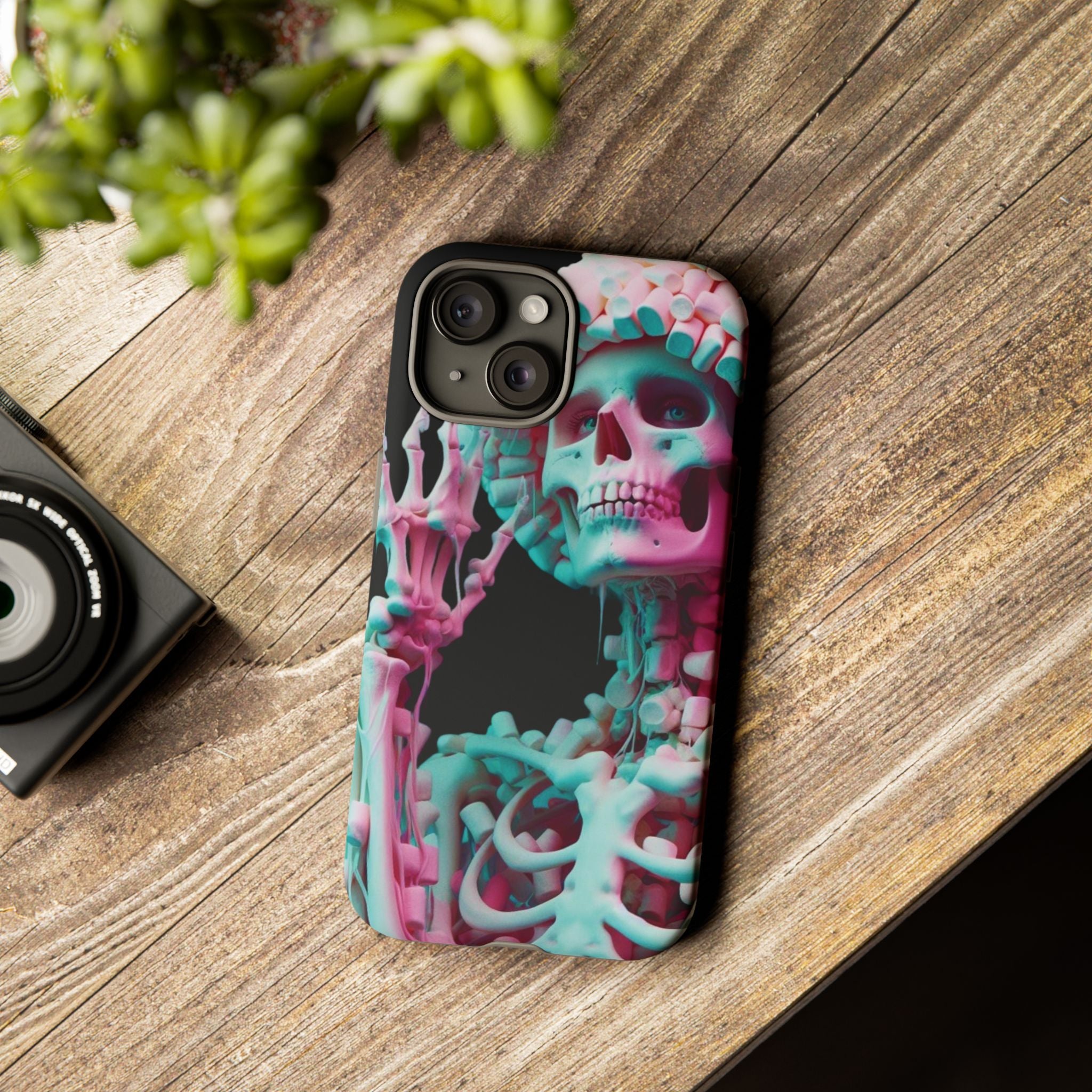 Neon Pink Skeleton (Black) Tough Phone Case for iPhone, Galaxy, or Google Pixel