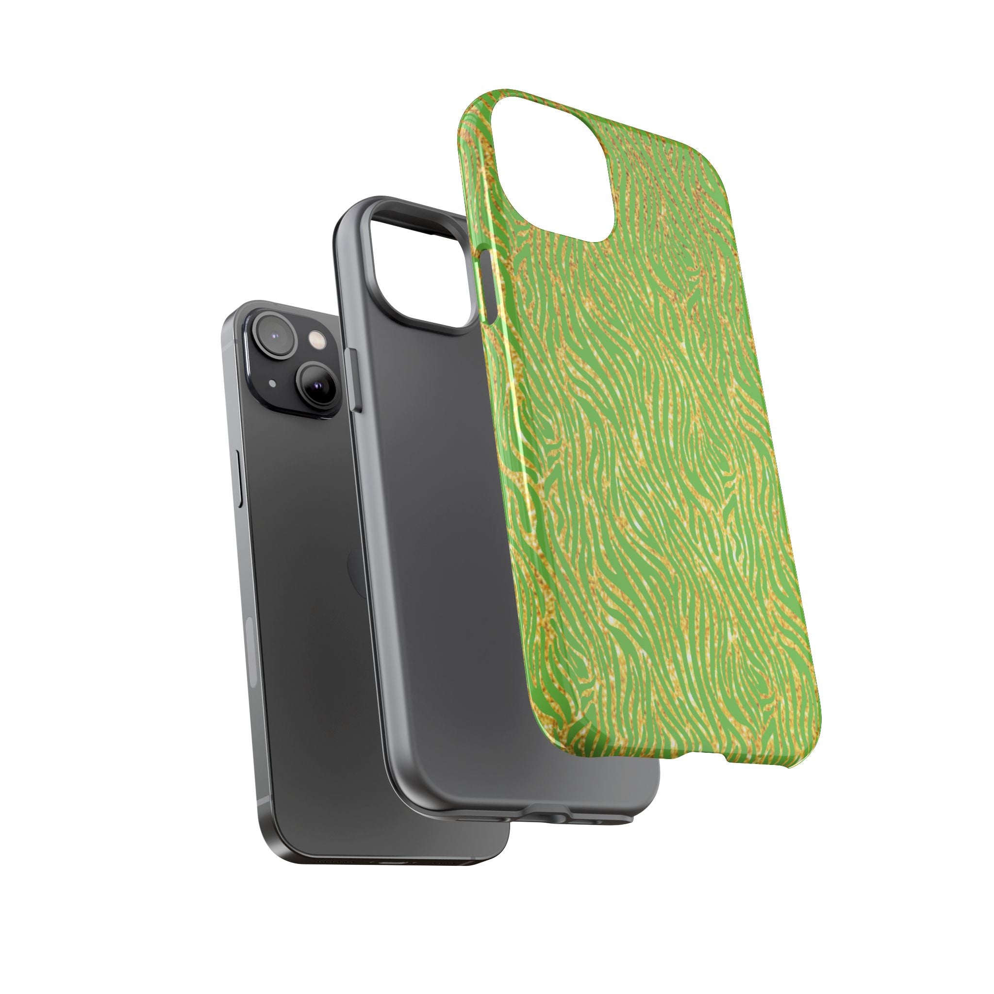 Neon Green Gold Zebra Tough Phone Case for iPhone, Galaxy, or Google Pixel
