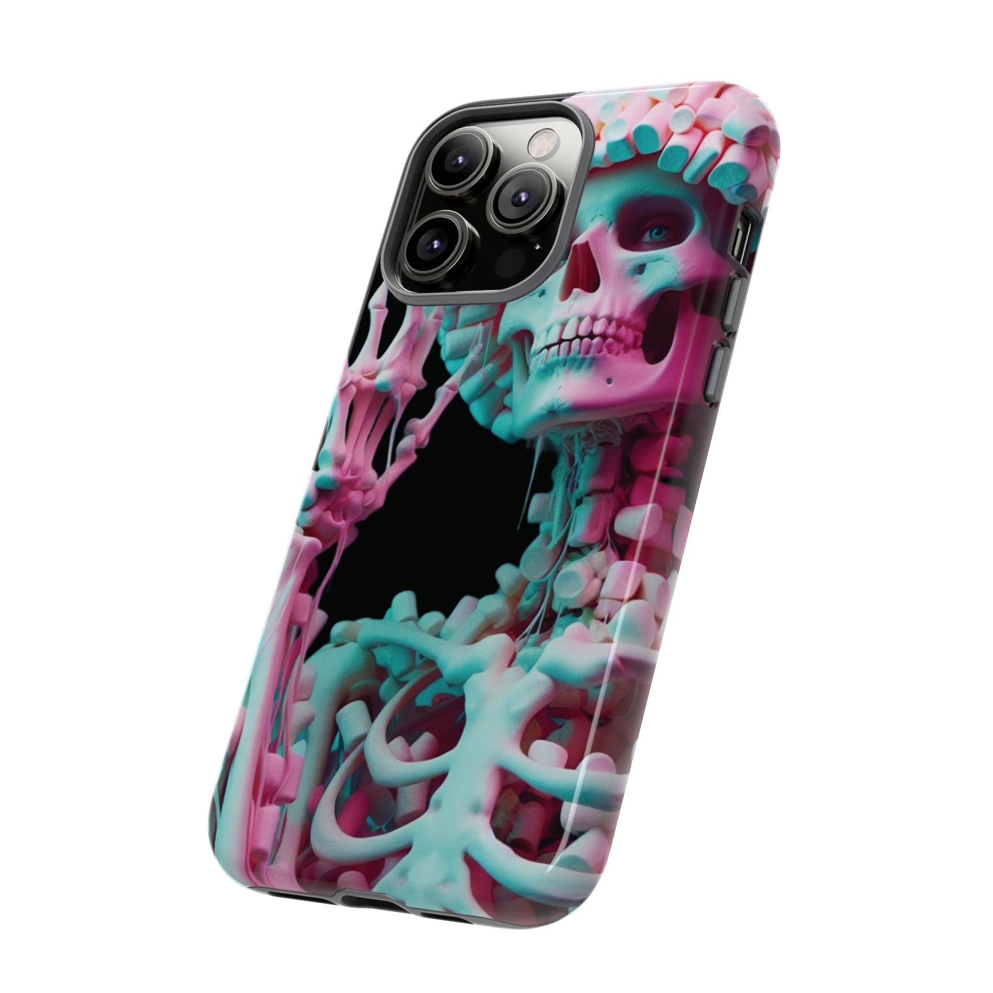 Neon Pink Skeleton (Black) Tough Phone Case for iPhone, Galaxy, or Google Pixel