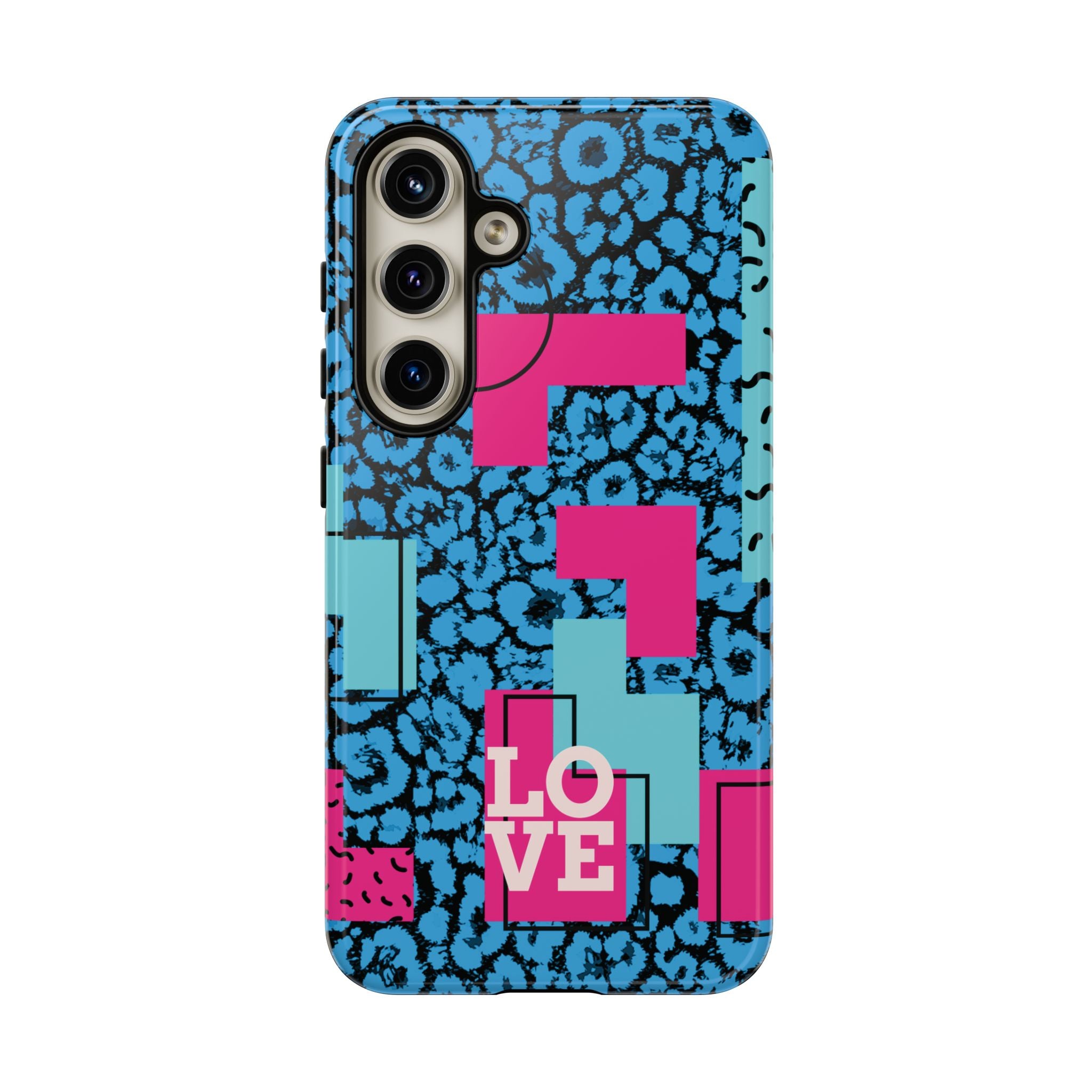 LOVE Blue Leopard 80s Vibe Tough Case for iPhone, Galaxy, or Google Pixel