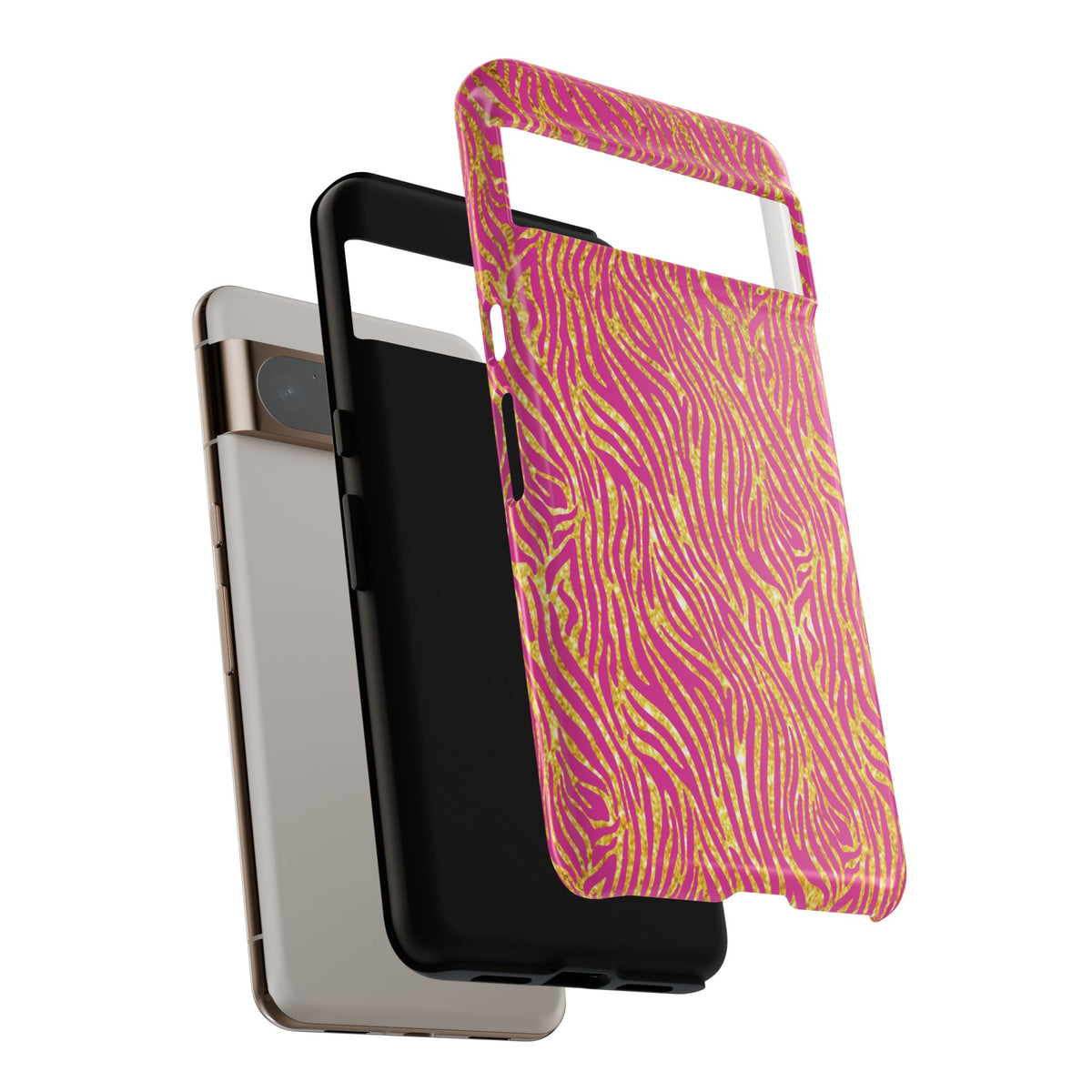 Pink Gold Zebra Print Tough Case for iPhone, Galaxy, or Google Pixel