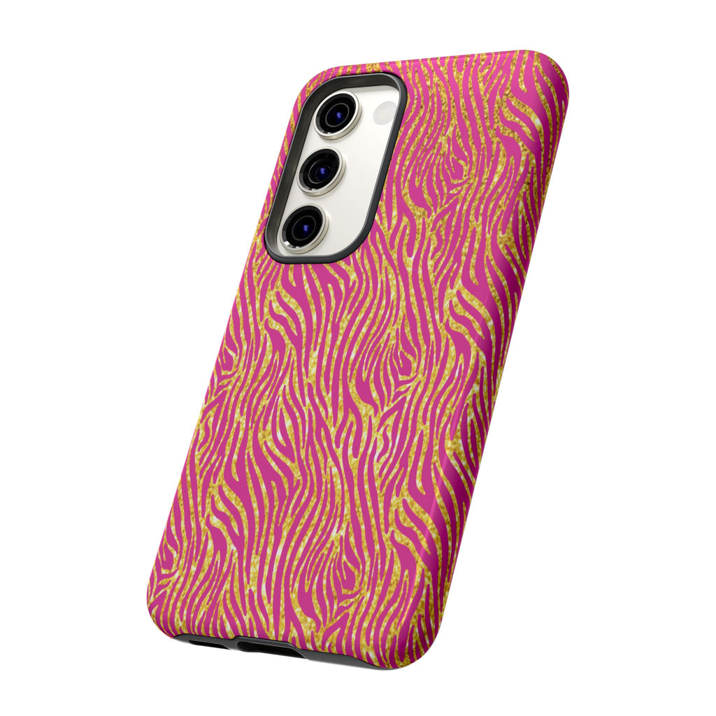 Pink Gold Zebra Print Tough Case for iPhone, Galaxy, or Google Pixel
