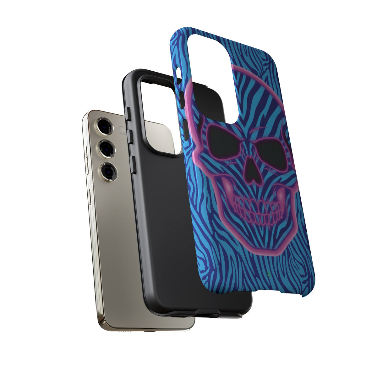 Neon Zebra Skull Tough Phone Case for iPhone, Galaxy, or Google Pixel