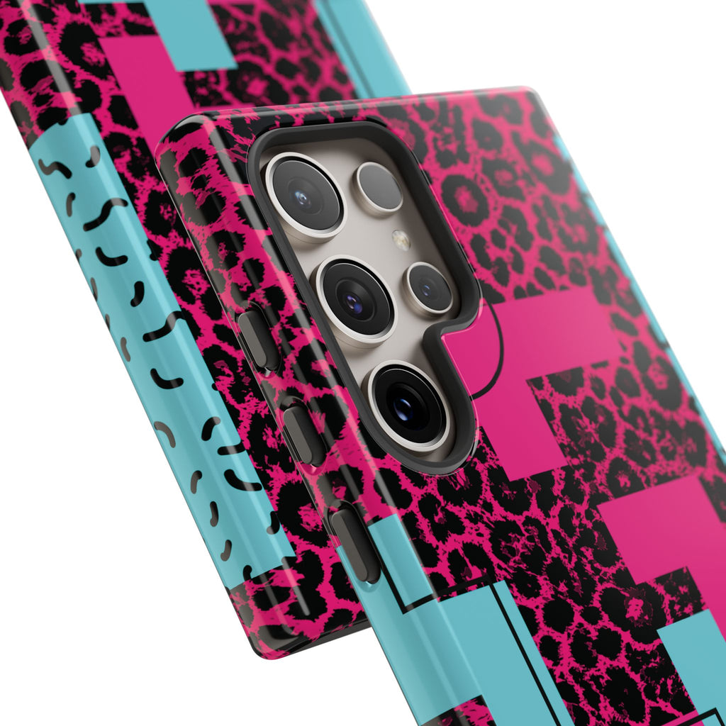Pink Love Retro Blocks Leopard RG Tough Phone Case for iPhone, Galaxy, or Google Pixel