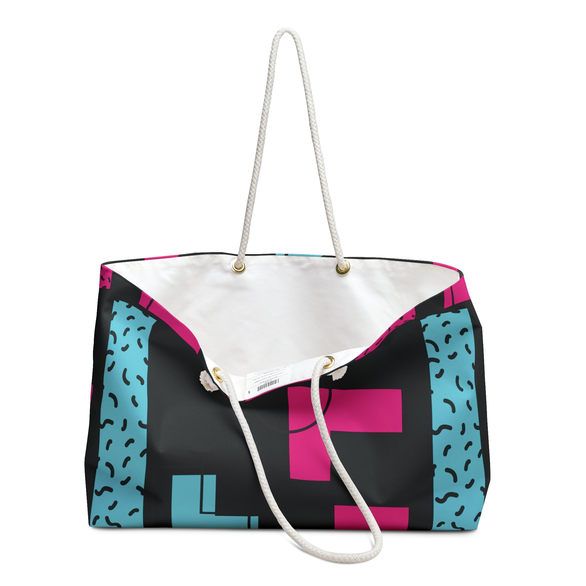 Retro Blocks Black Eco-Friendly Weekender Bag, Travel Tote, Beach Bag